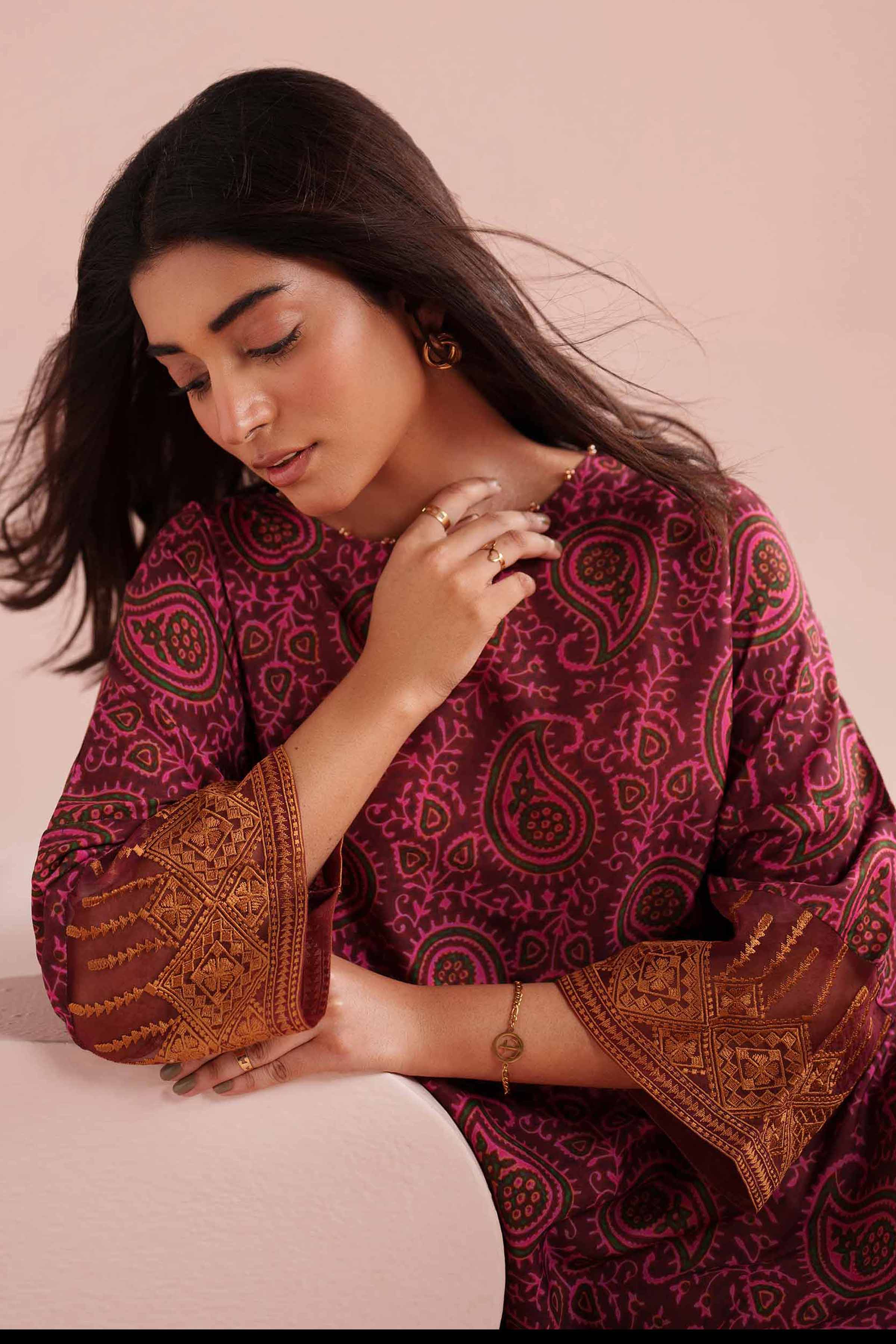 2 Piece - Printed Embroidered Suit - PE26-25 - Image 6