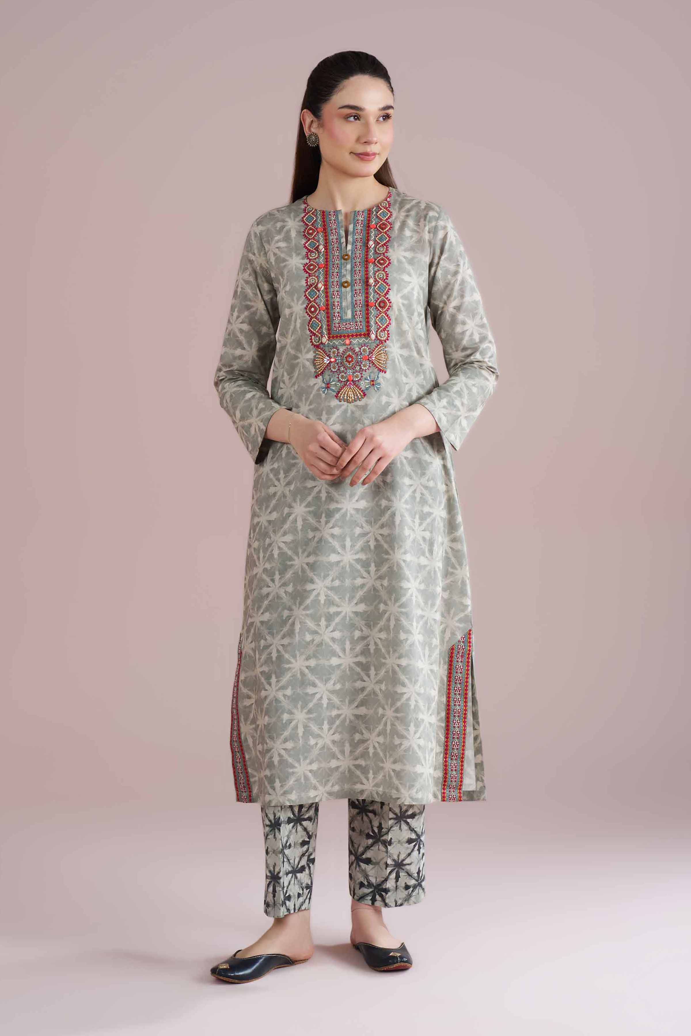 2 Piece - Printed Embroidered Suit - PE26-250