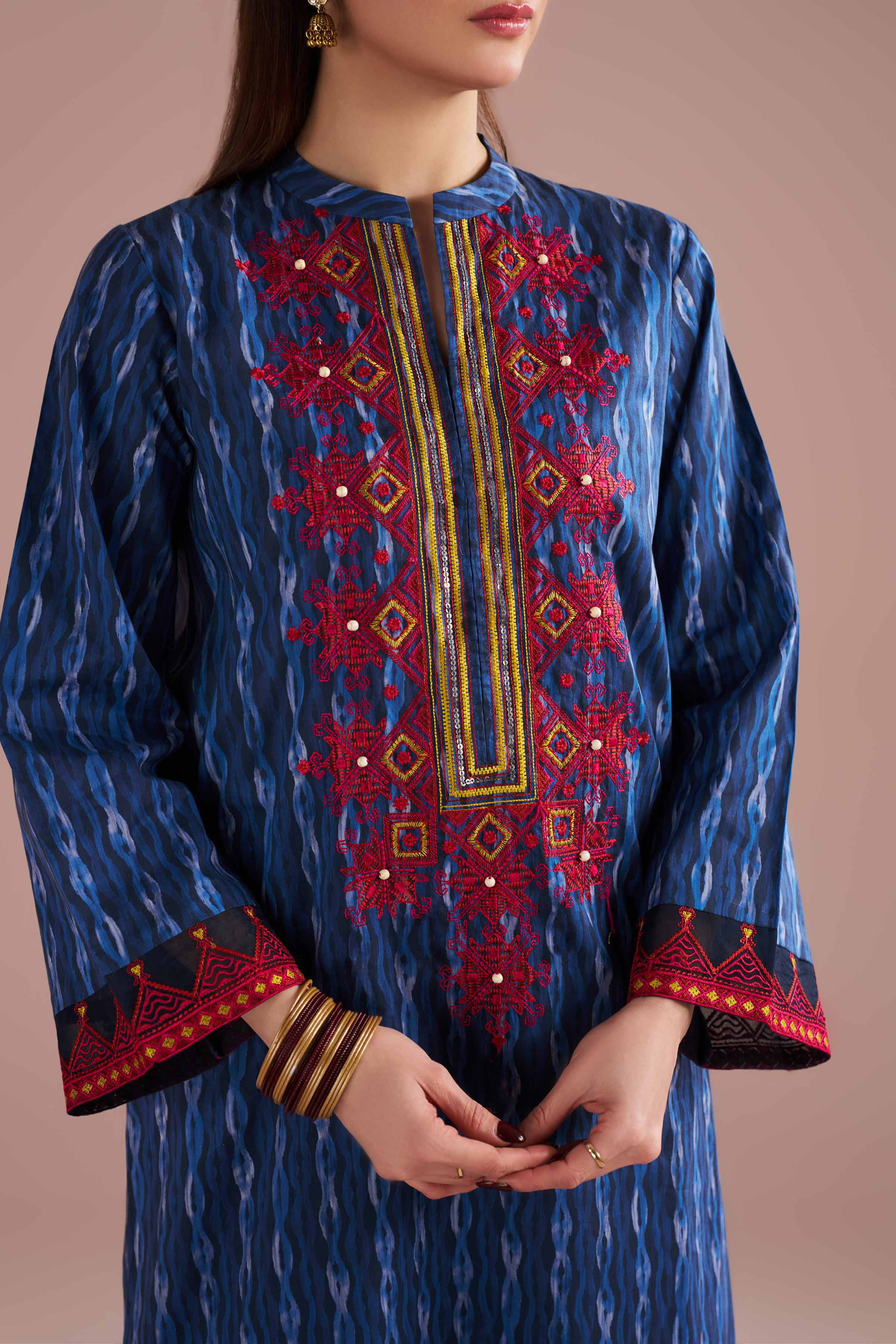 2 Piece - Printed Embroidered Suit - PE26-252 - Image 3