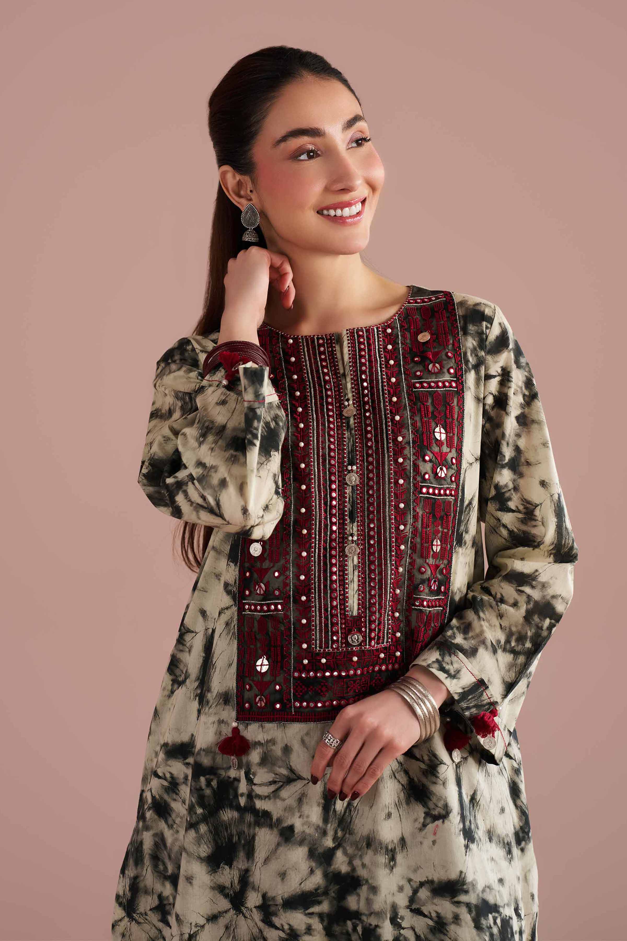 2 Piece - Printed Embroidered Suit - PE26-254 - Image 2