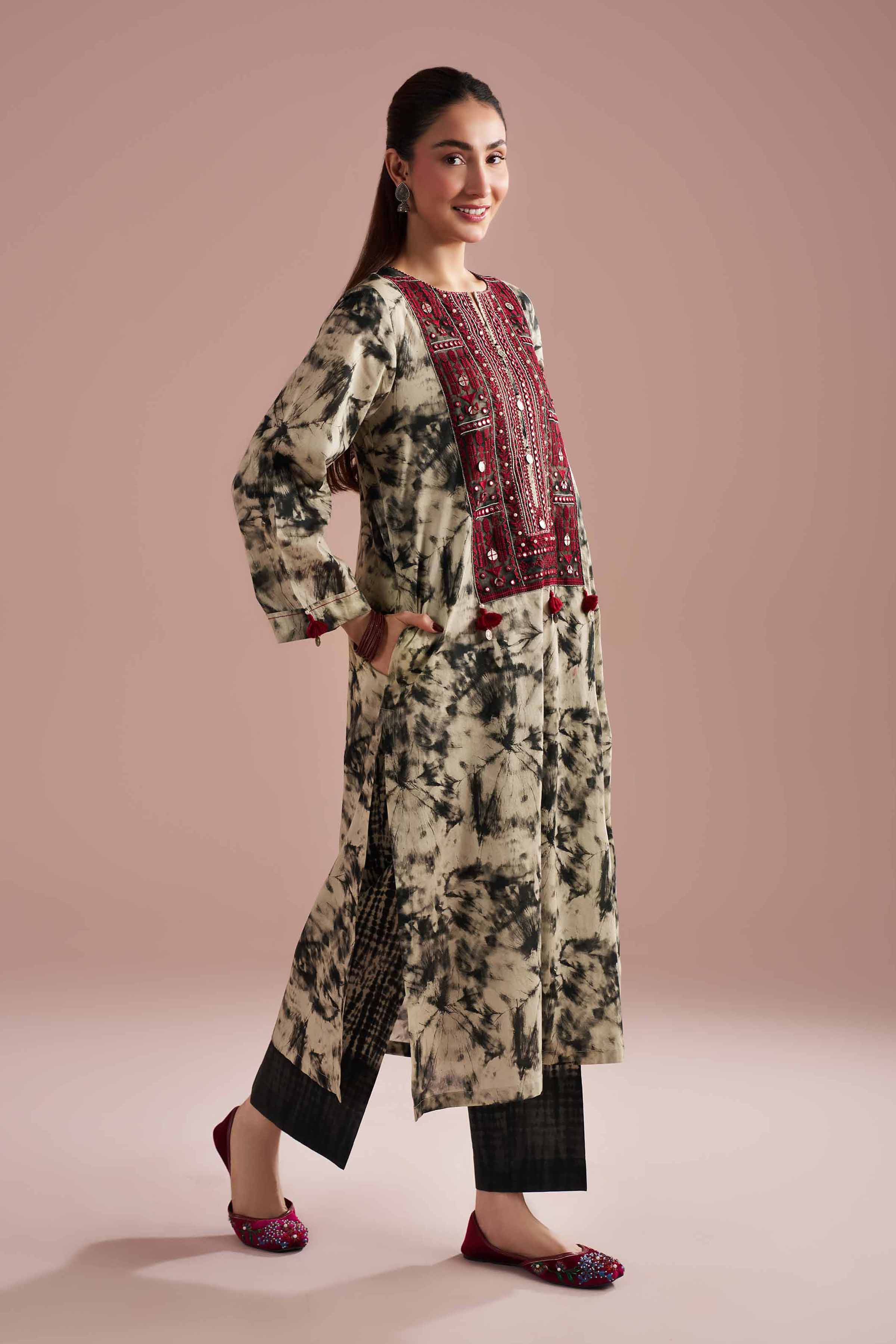 2 Piece - Printed Embroidered Suit - PE26-254 - Image 5