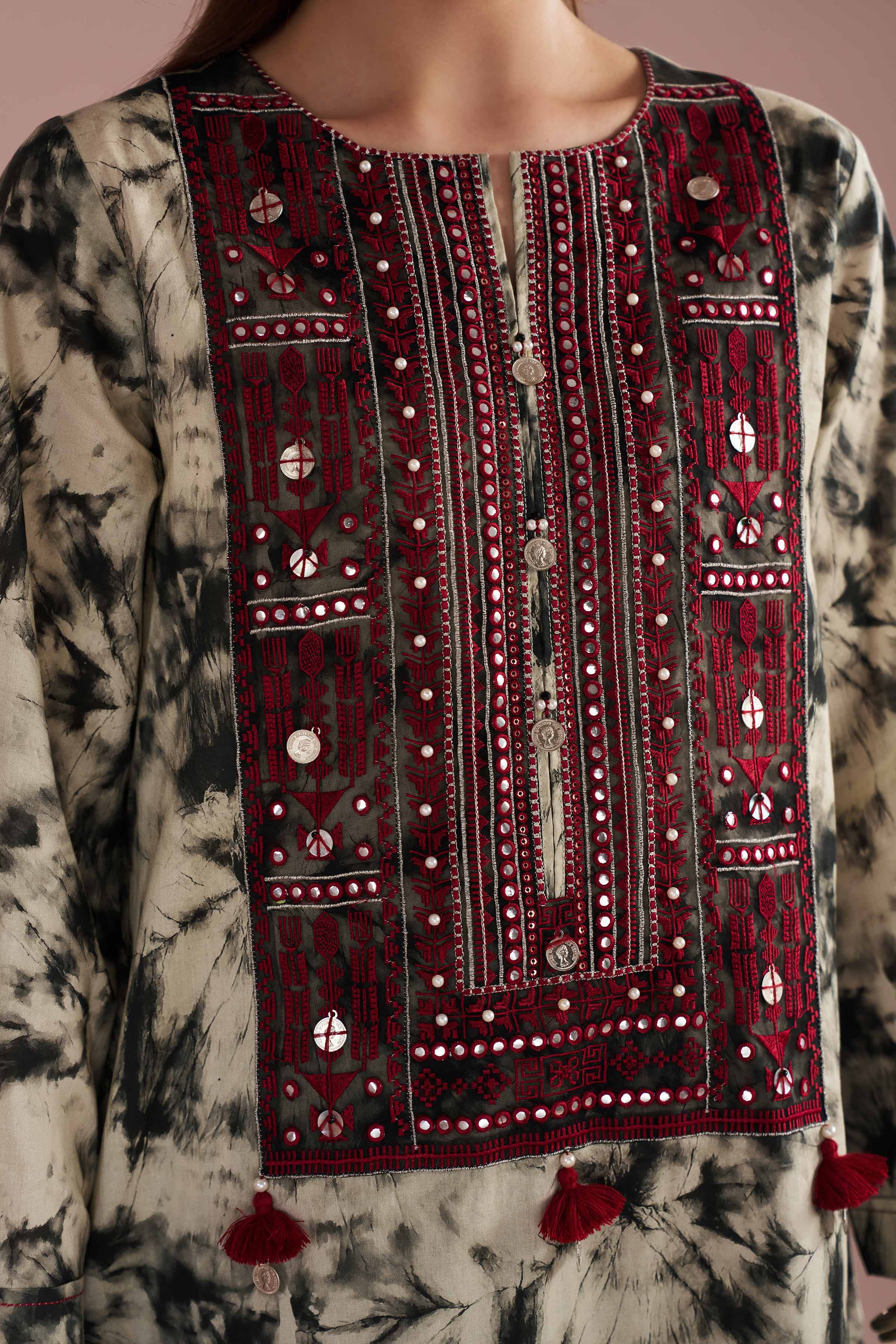 2 Piece - Printed Embroidered Suit - PE26-254 - Image 7