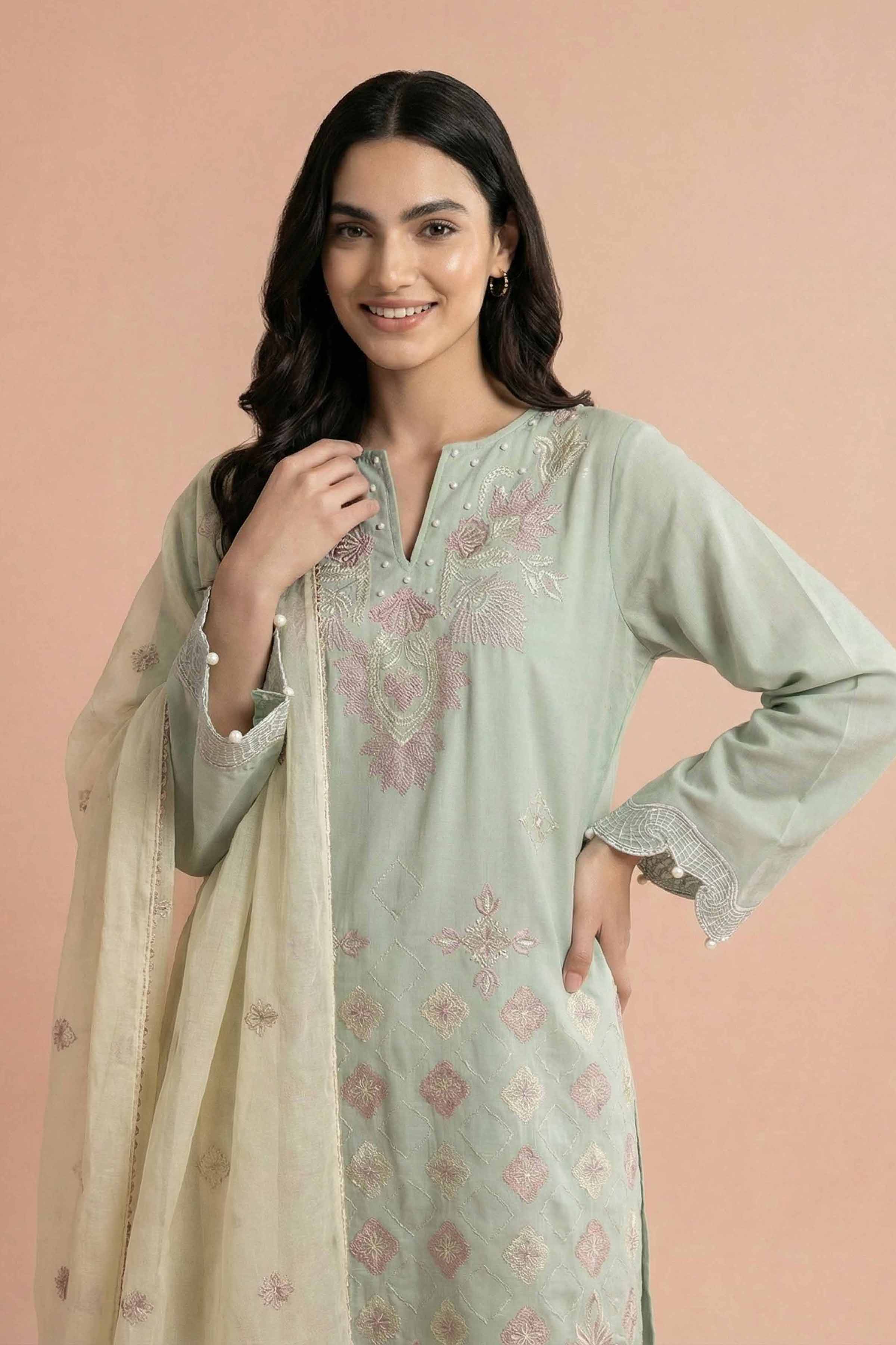 3 Piece - Embroidered Suit - PE26-298 - Image 2