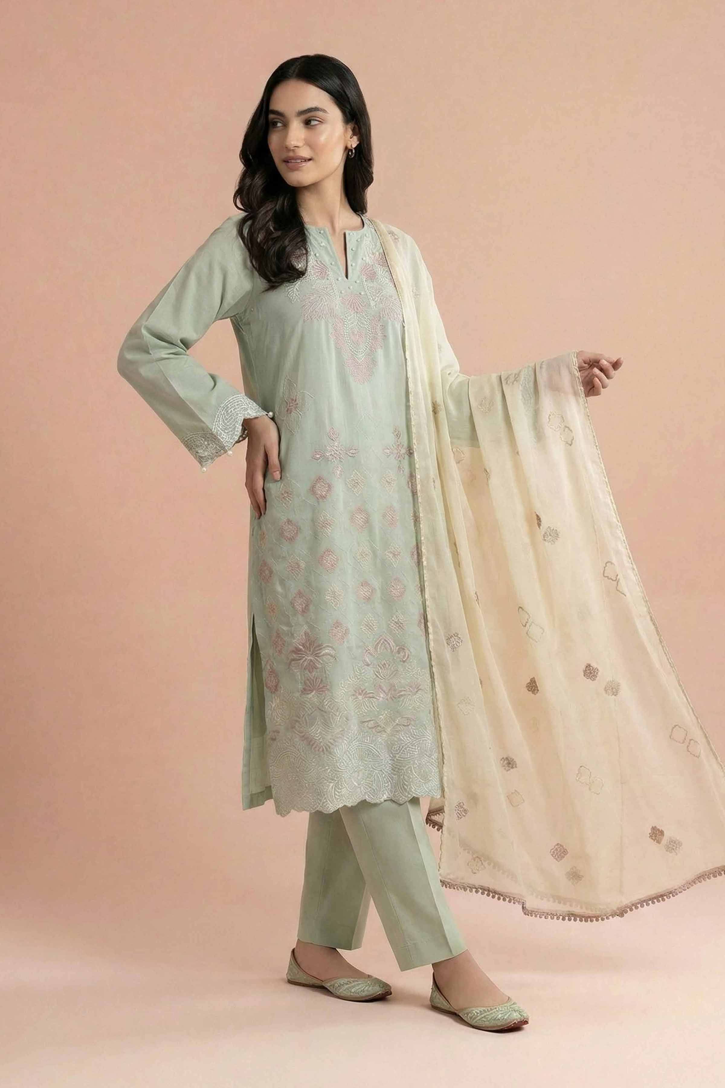 3 Piece - Embroidered Suit - PE26-298 - Image 4