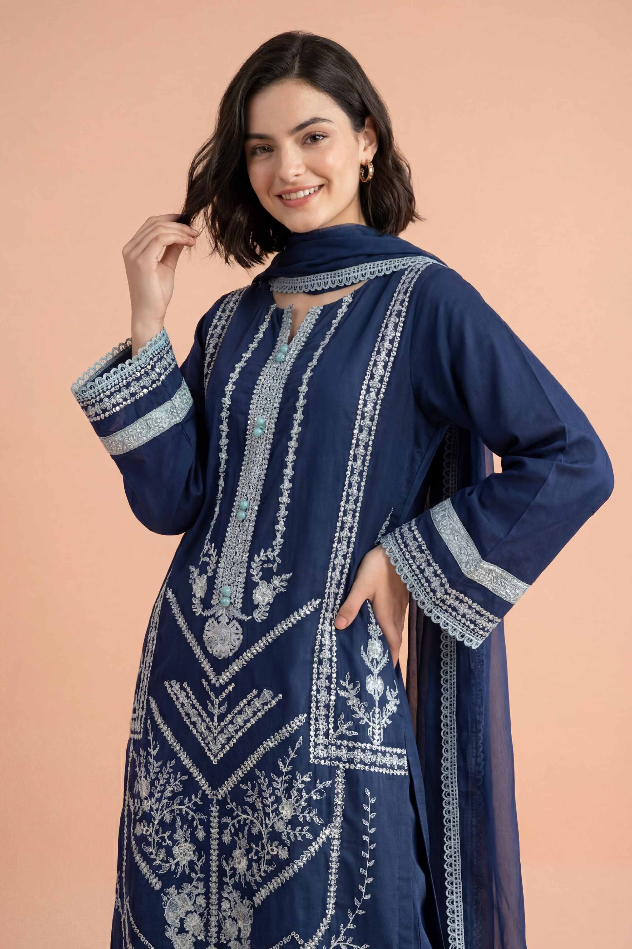 3 Piece - Embroidered Suit - PE26-299 - Image 2