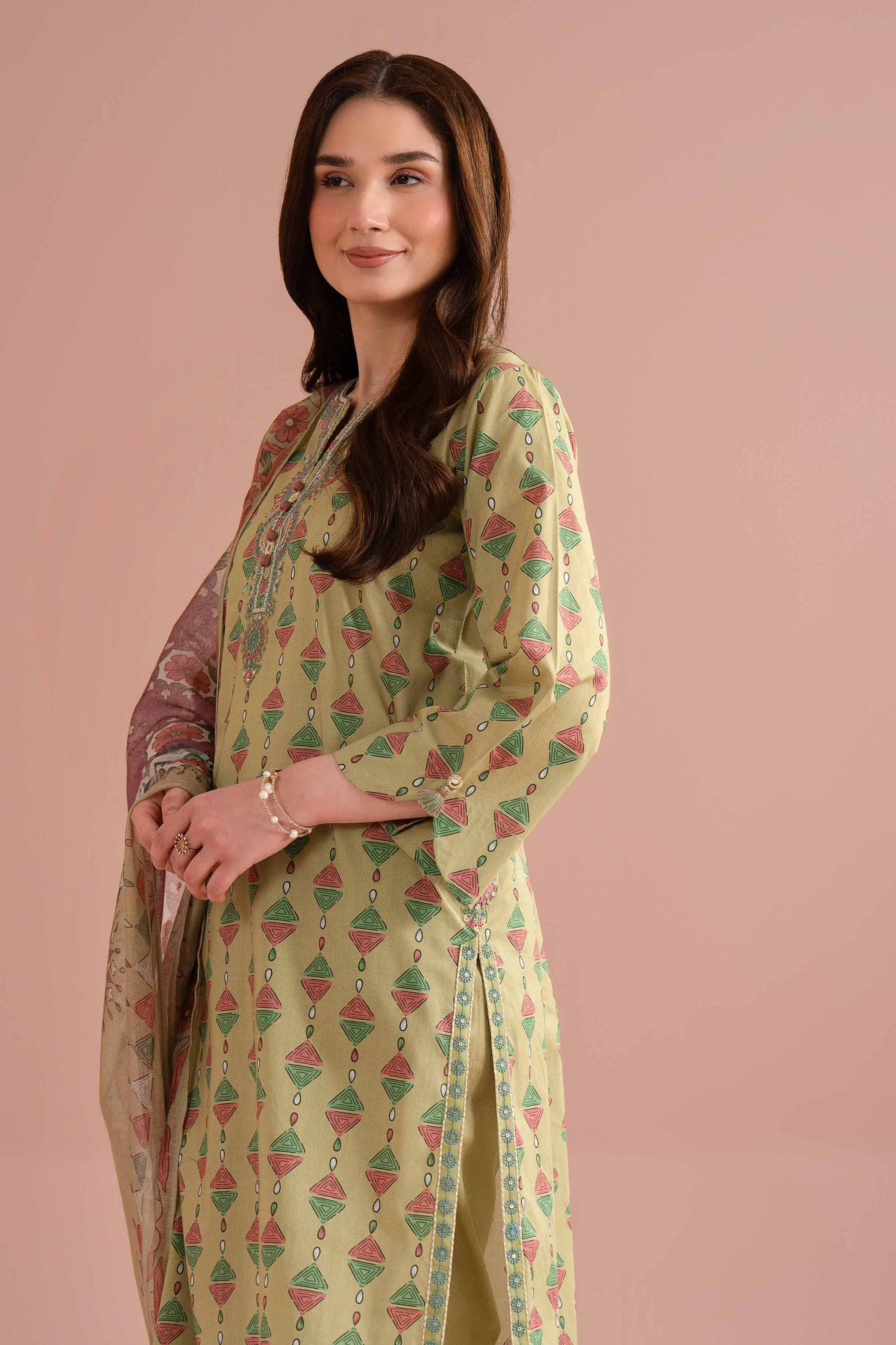 3 Piece - Printed Embroidered Suit - PE26-330 - Image 2