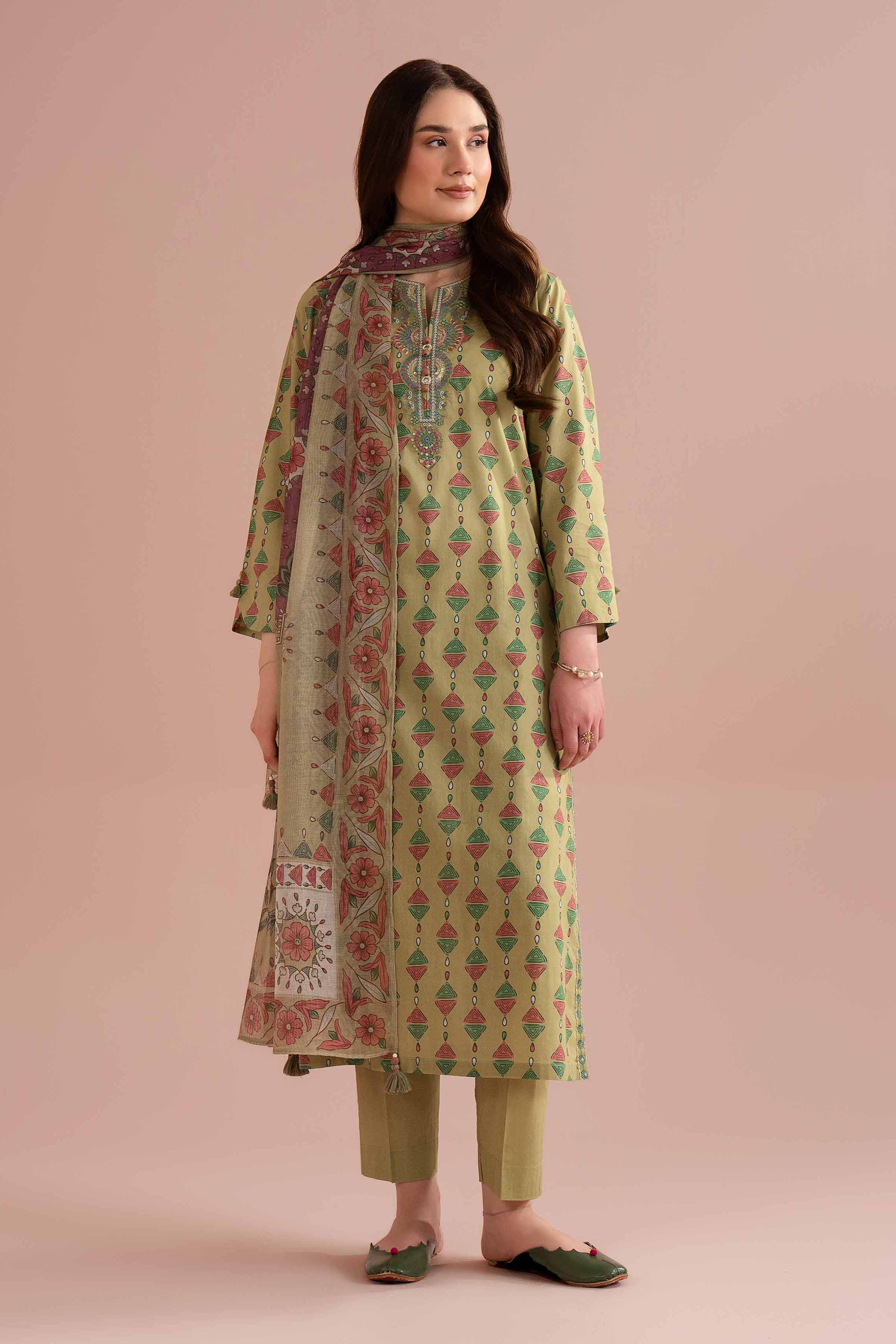 3 Piece - Printed Embroidered Suit - PE26-330 - Image 5