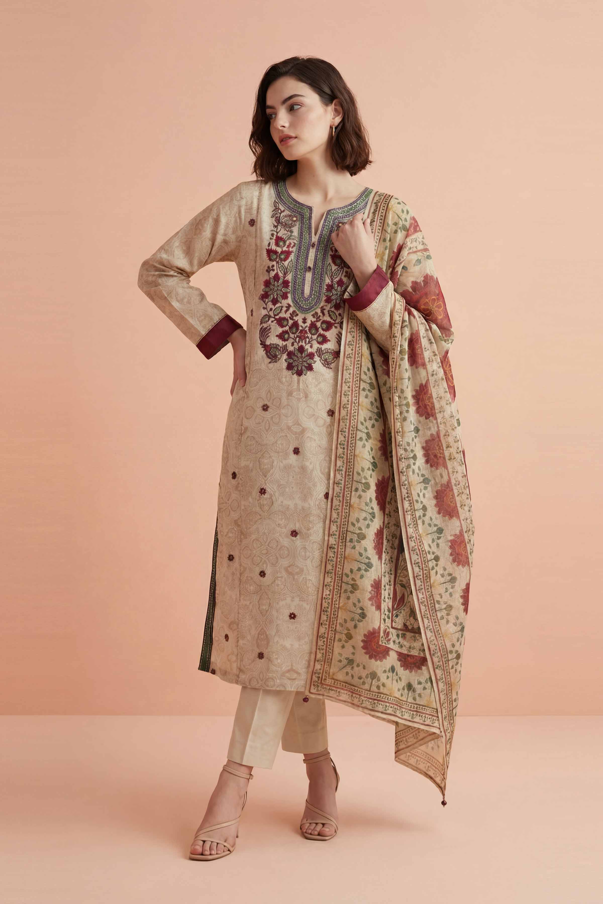 3 Piece - Printed Embroidered Suit - PE26-331 - Image 3