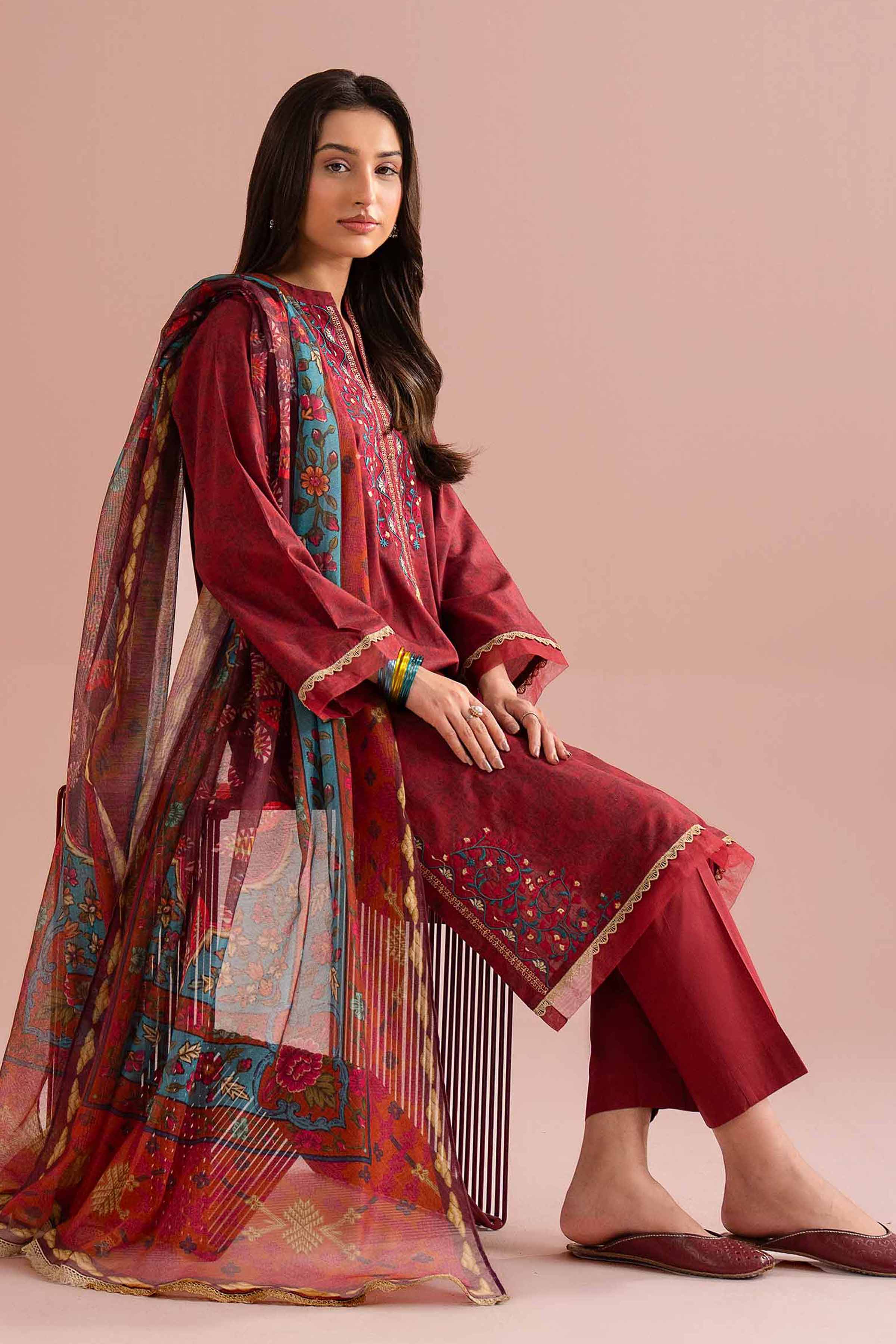 3 Piece - Printed Embroidered Suit - PE26-332 - Image 4