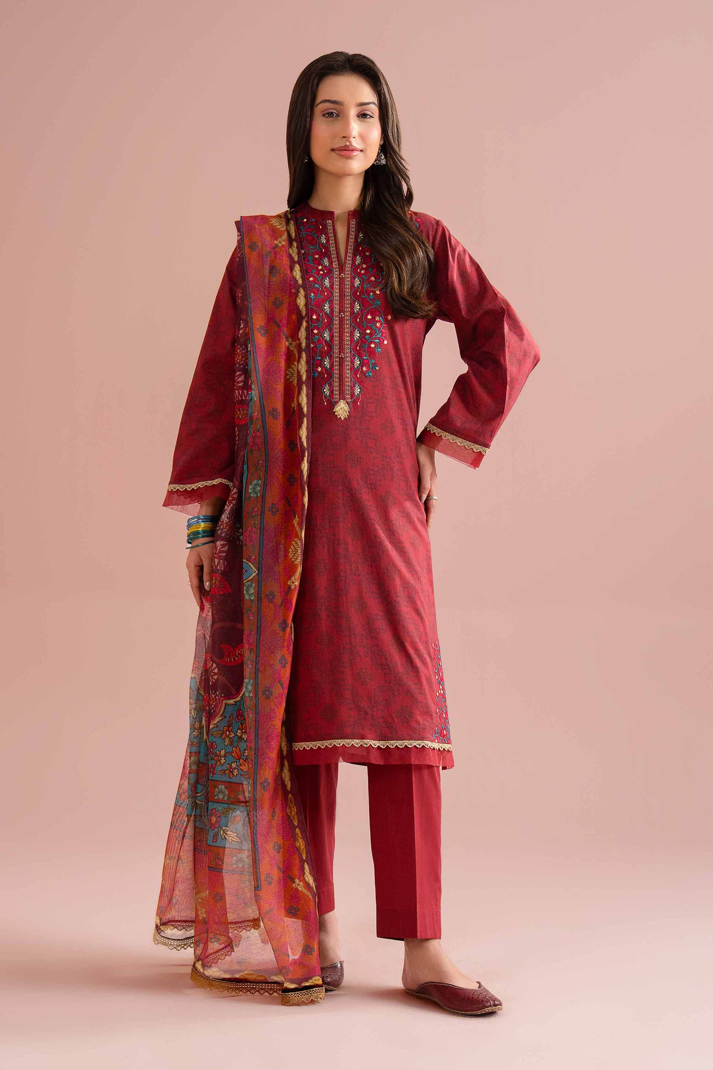 3 Piece - Printed Embroidered Suit - PE26-332 - Image 5