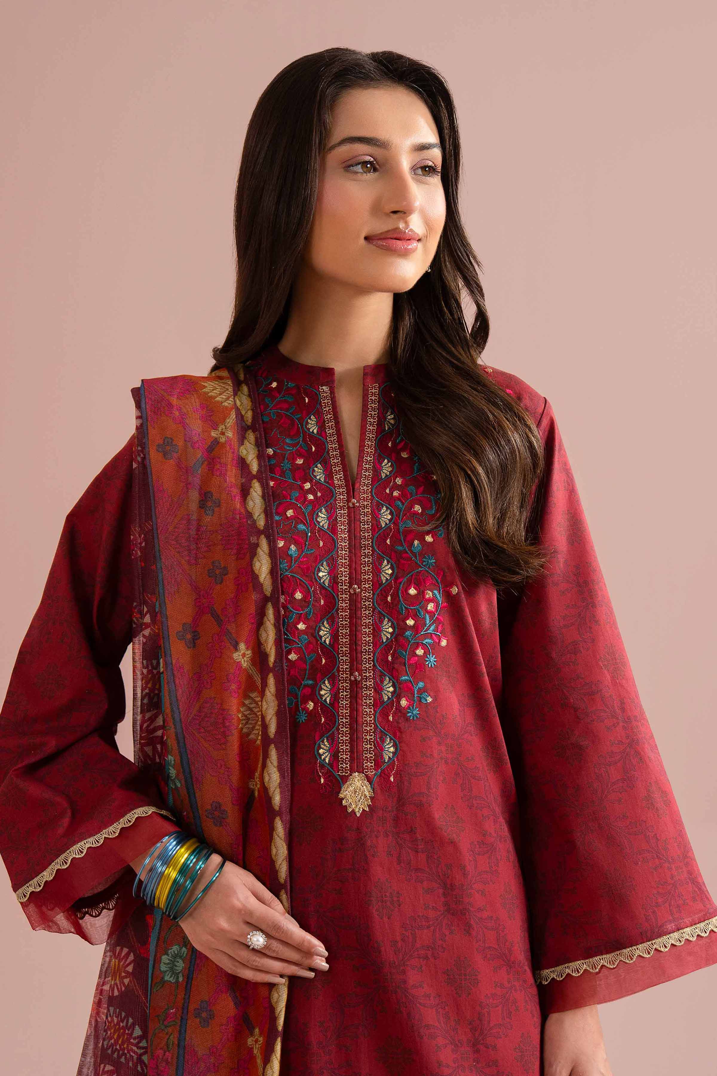 3 Piece - Printed Embroidered Suit - PE26-332 - Image 6