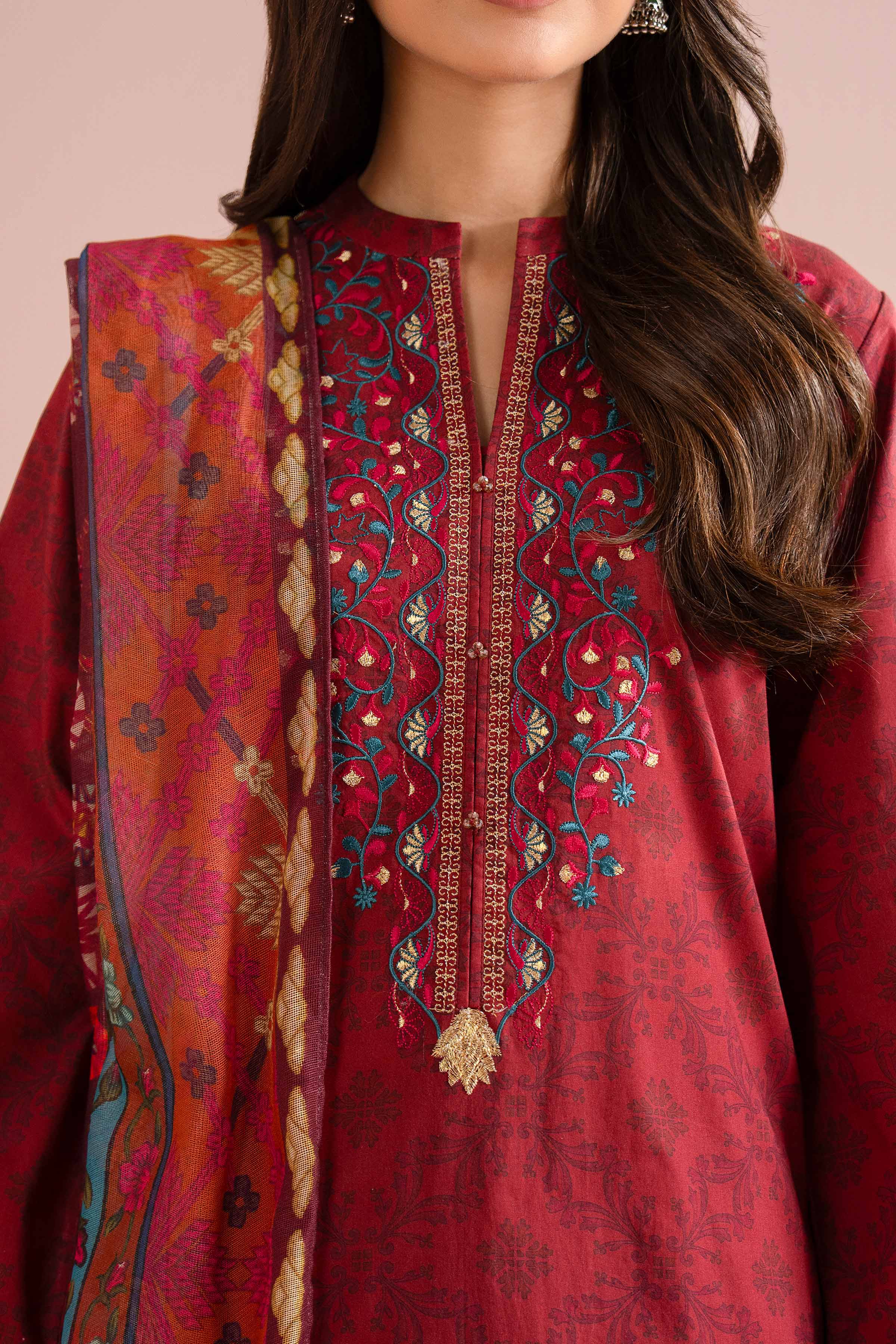 3 Piece - Printed Embroidered Suit - PE26-332 - Image 7