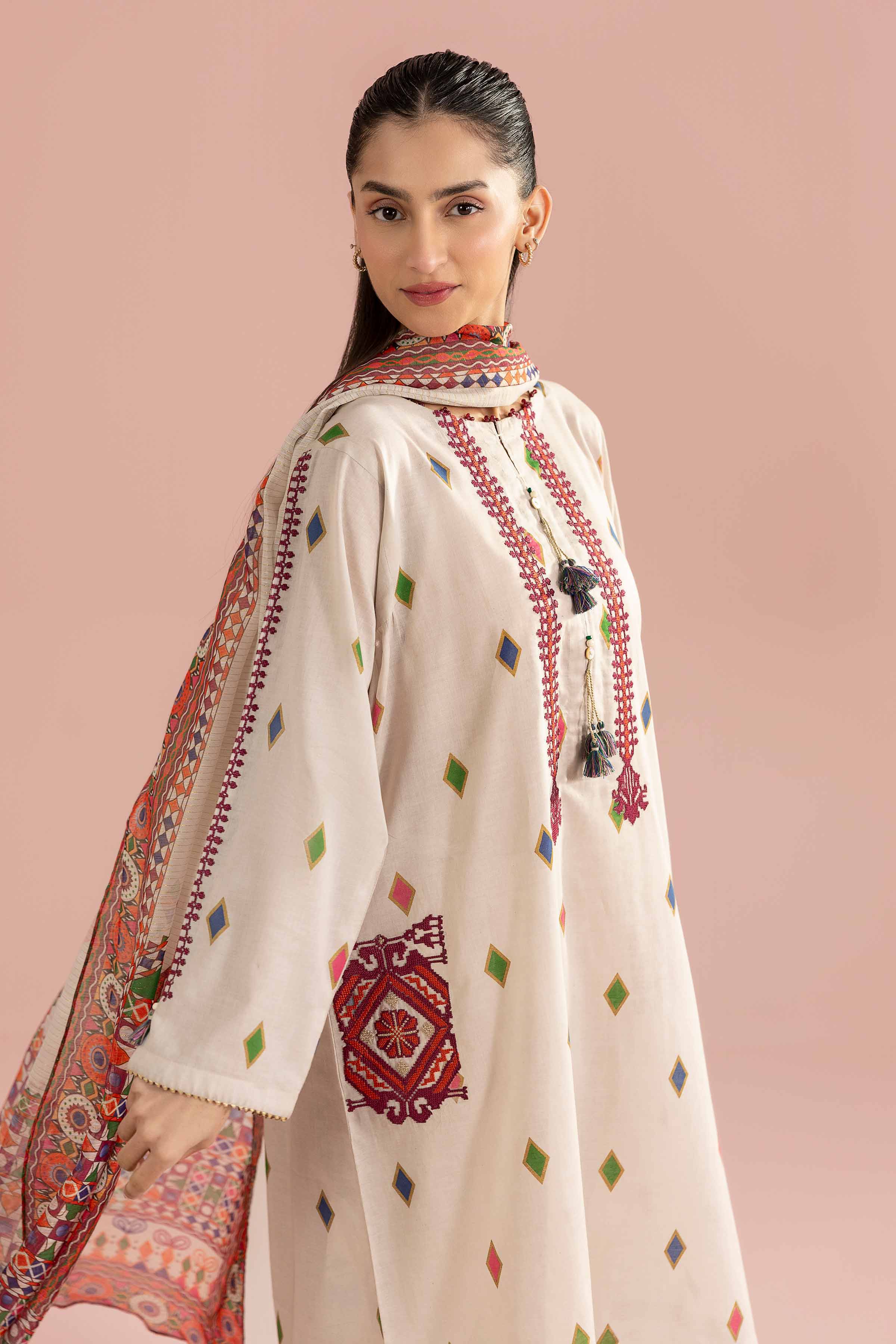 3 Piece - Printed Embroidered Suit - PE26-335 - Image 2