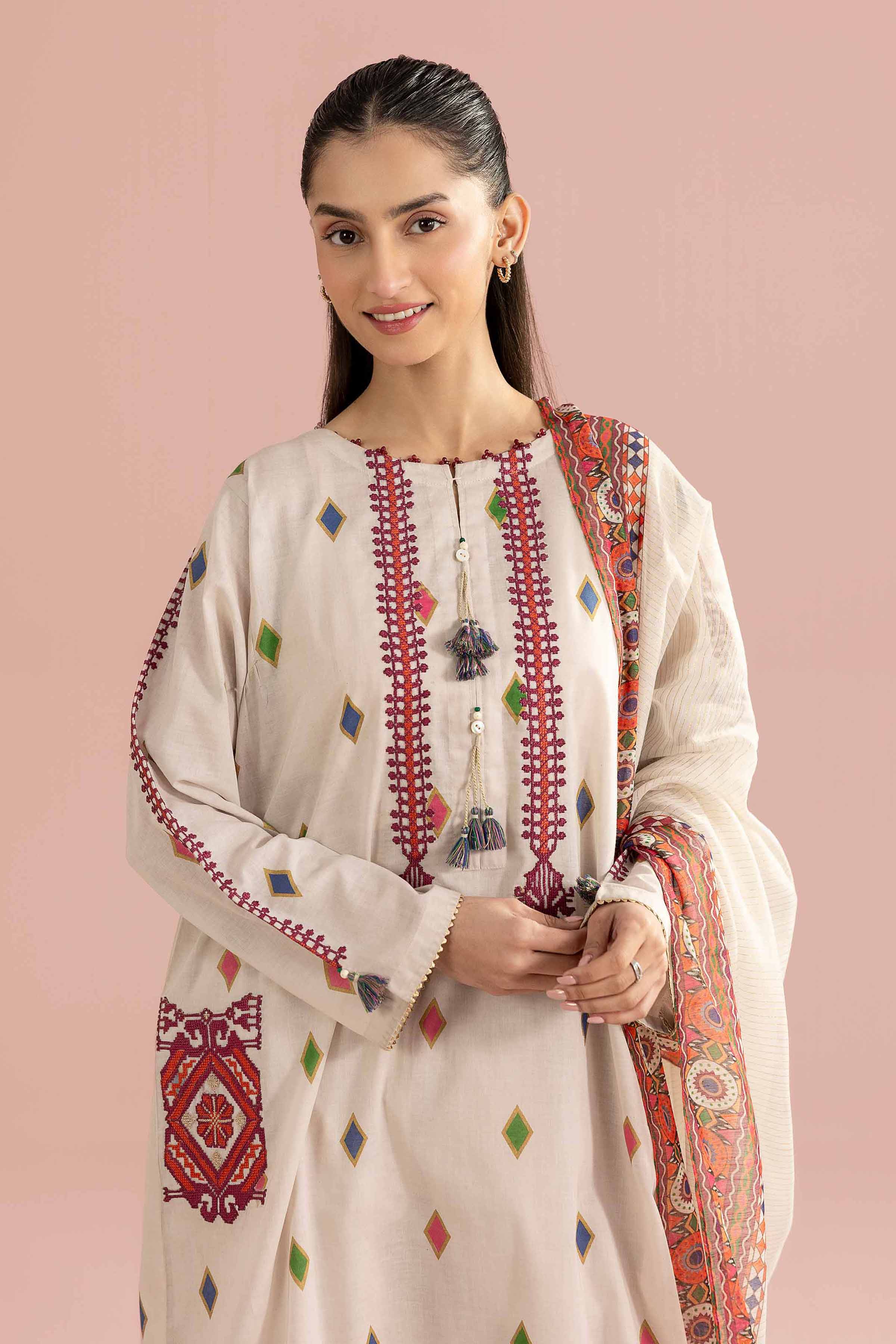 3 Piece - Printed Embroidered Suit - PE26-335 - Image 6