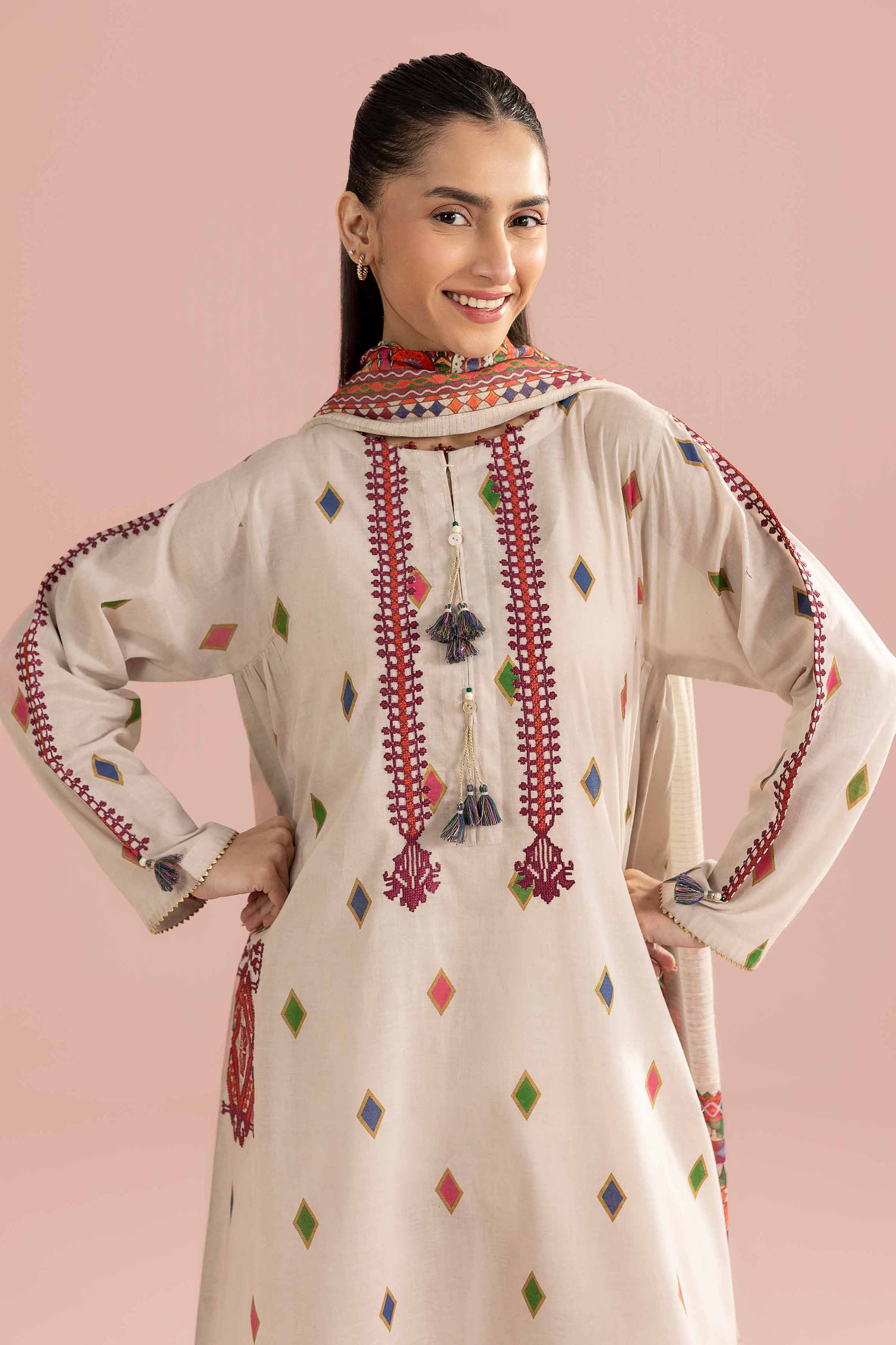 3 Piece - Printed Embroidered Suit - PE26-335 - Image 7
