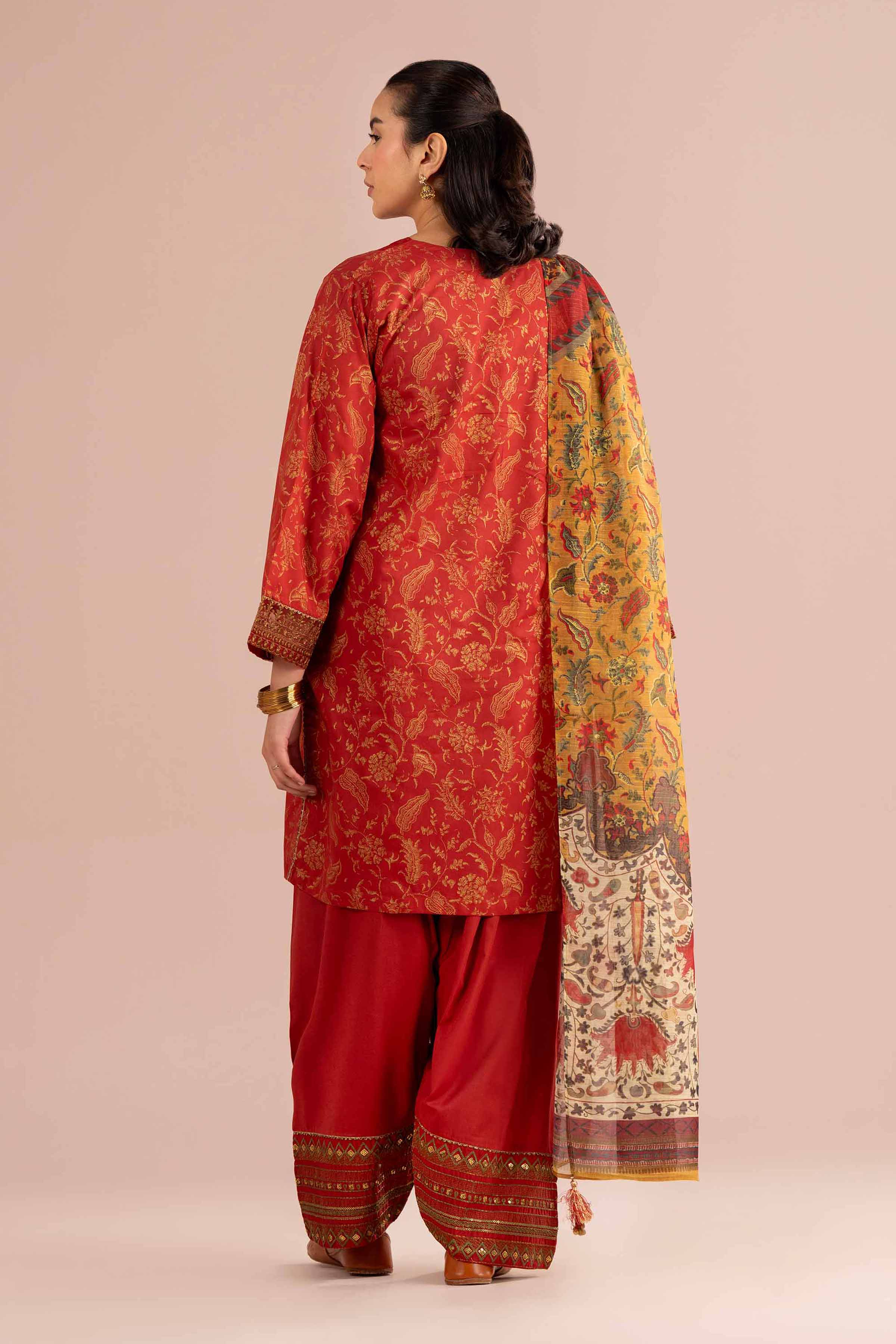 3 Piece - Printed Embroidered Suit - PE26-336 - Image 3