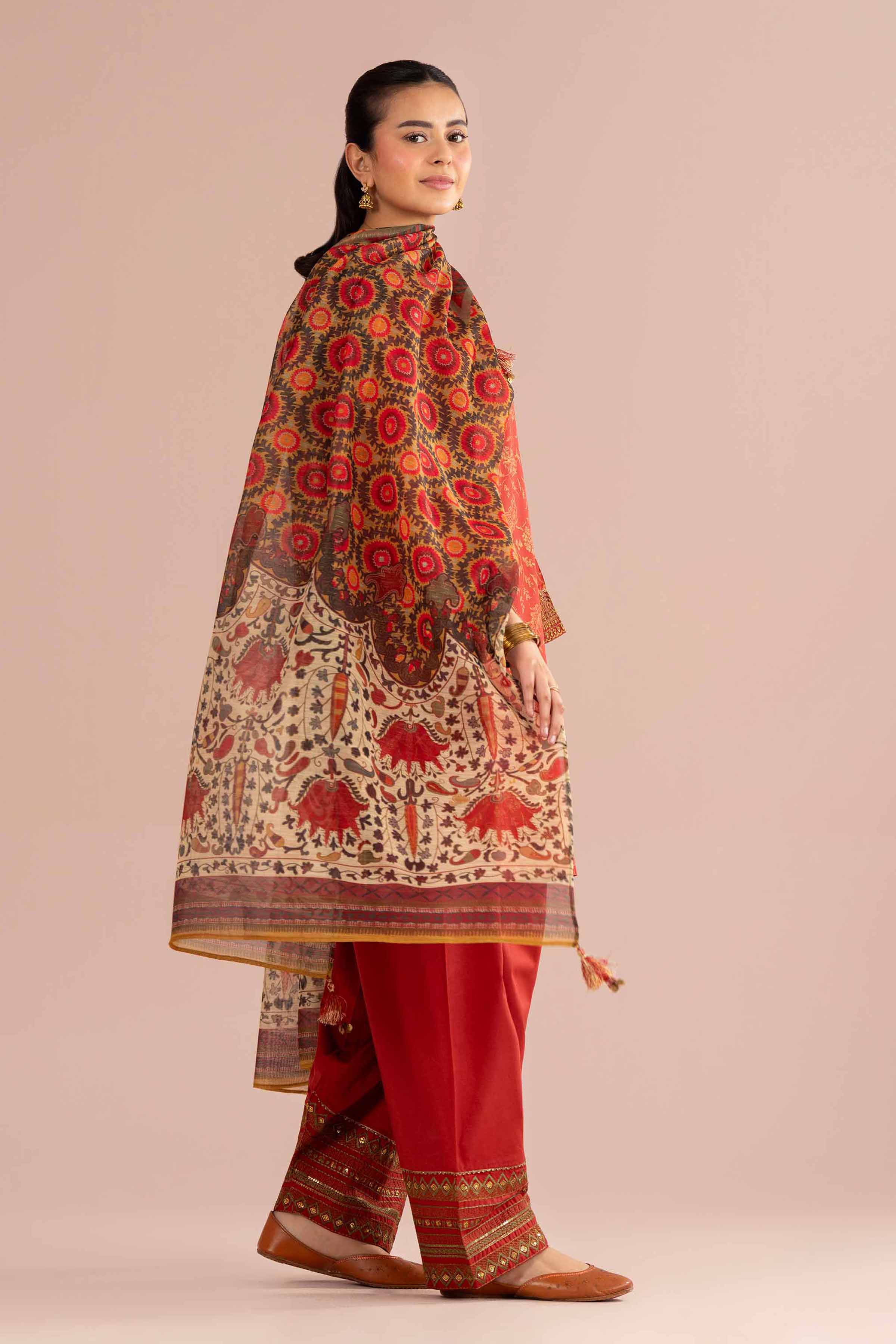 3 Piece - Printed Embroidered Suit - PE26-336 - Image 4