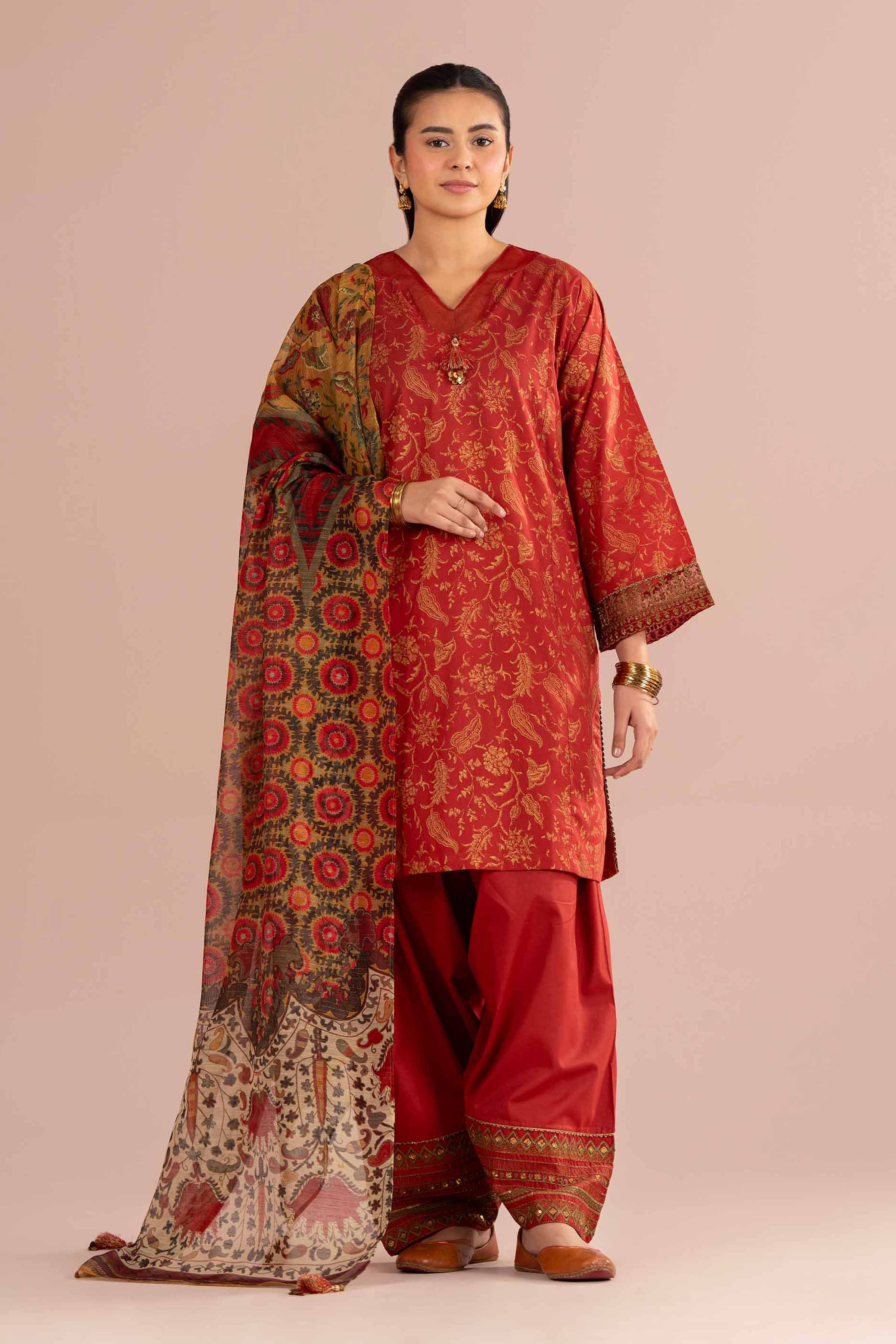 3 Piece - Printed Embroidered Suit - PE26-336 - Image 5