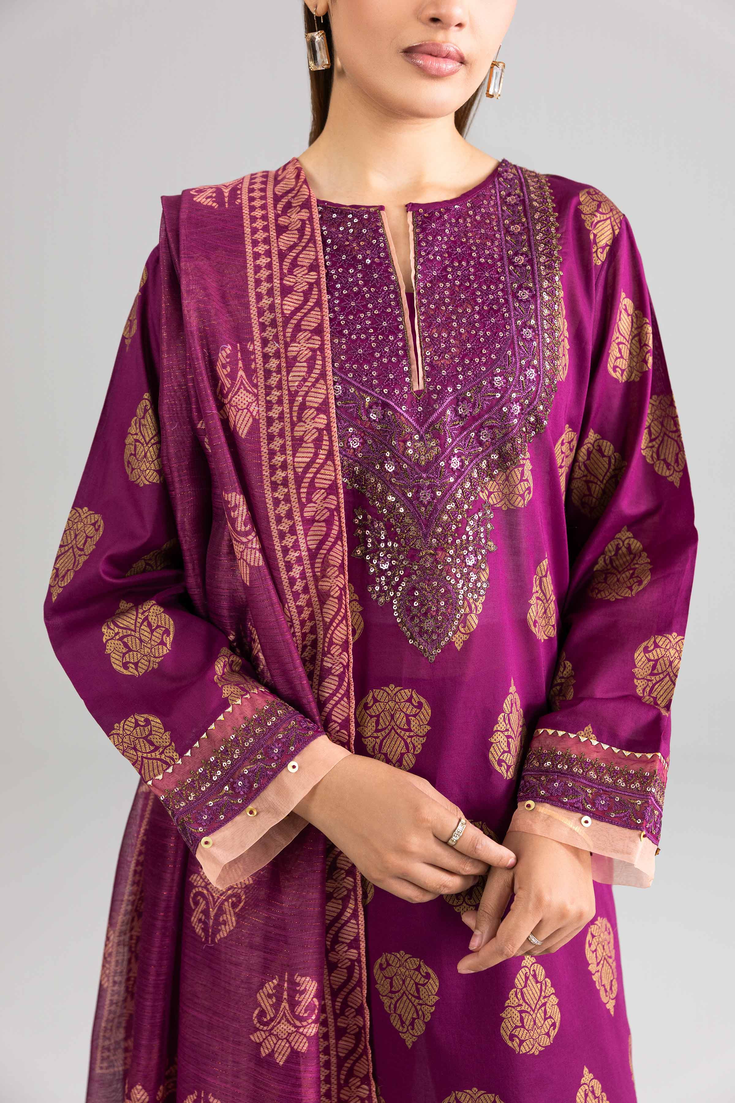 3 Piece - Printed Embroidered Suit - PE26-337 - Image 6