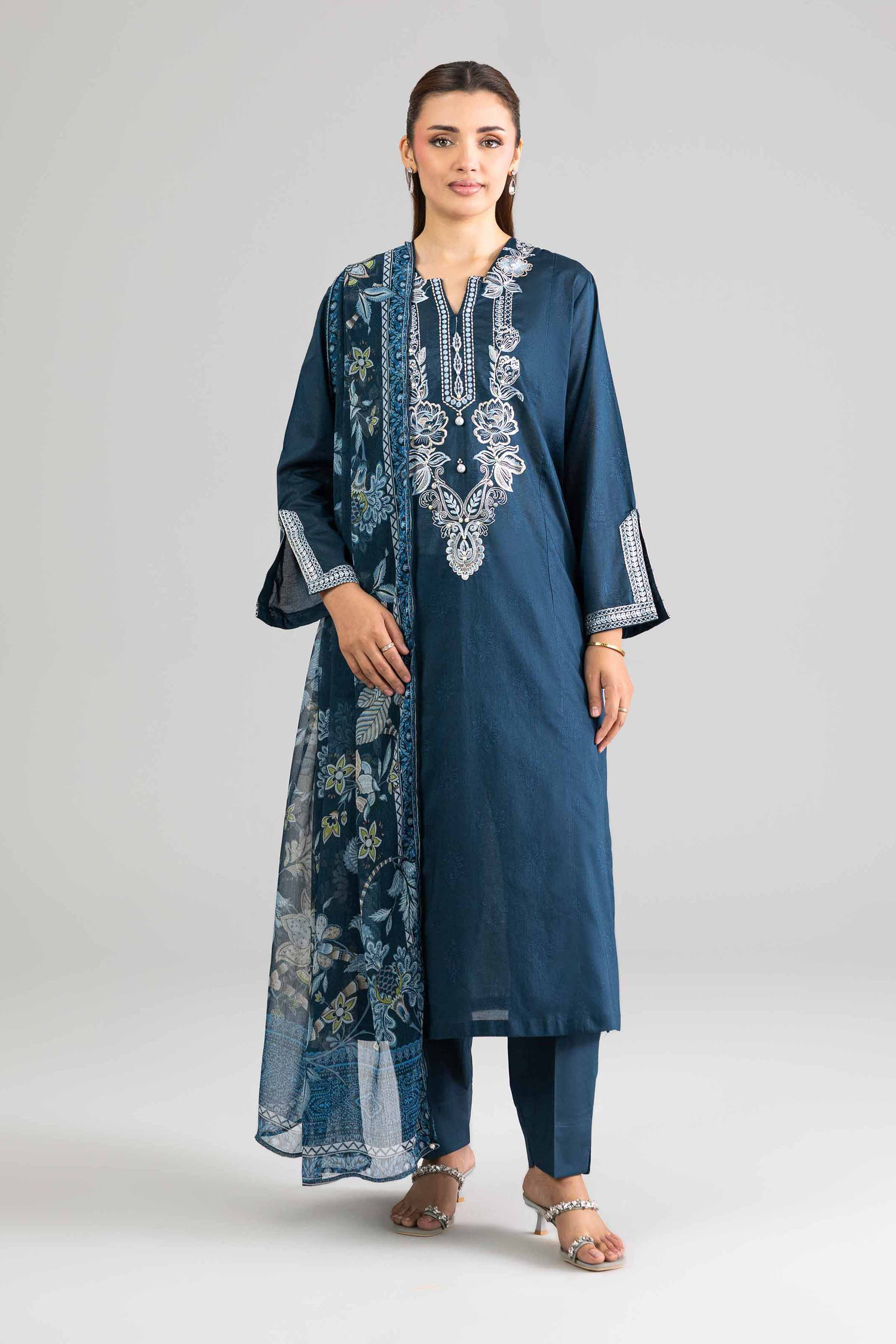 3 Piece - Printed Embroidered Suit - PE26-342 - Image 3