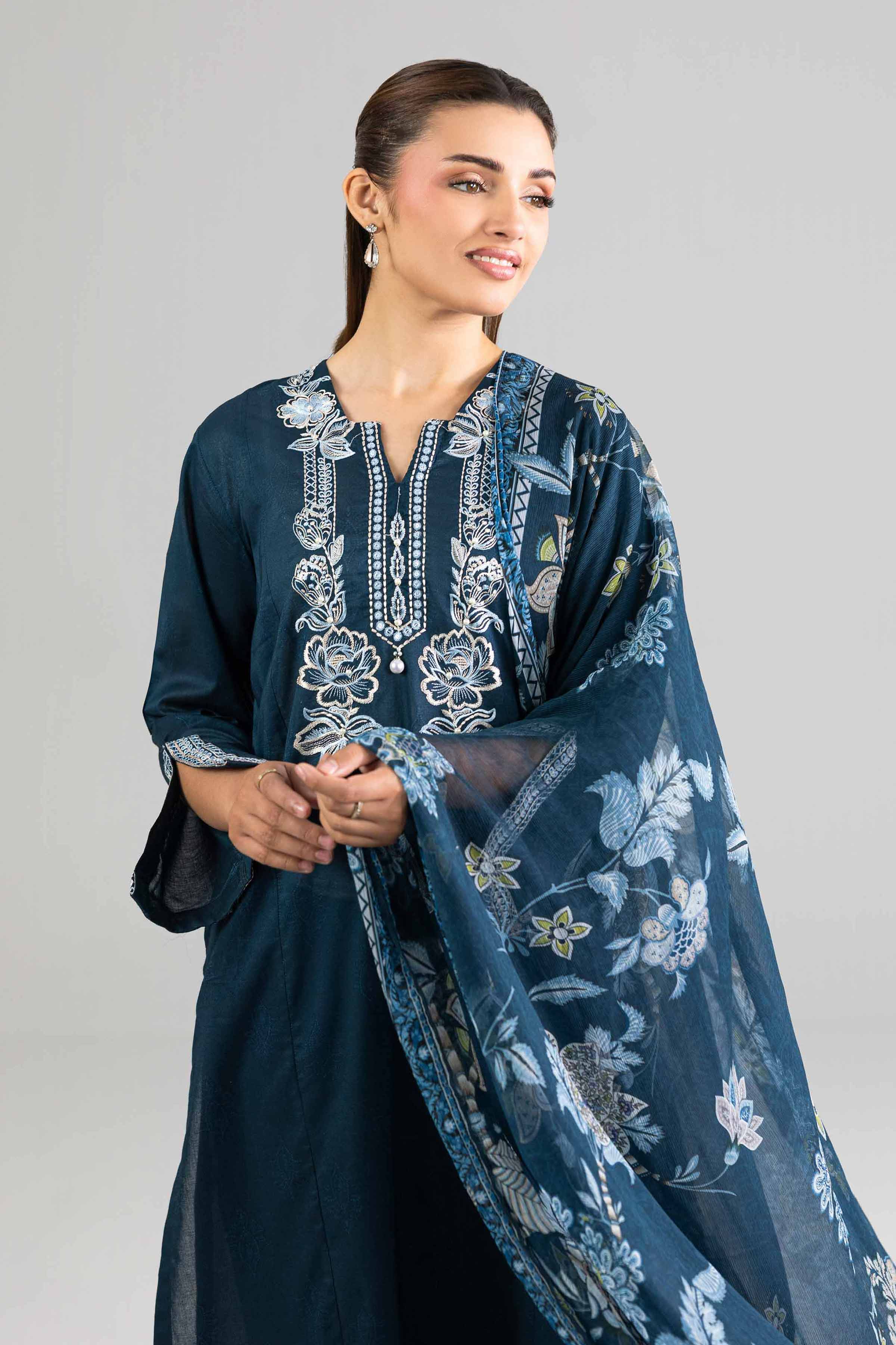 3 Piece - Printed Embroidered Suit - PE26-342 - Image 5