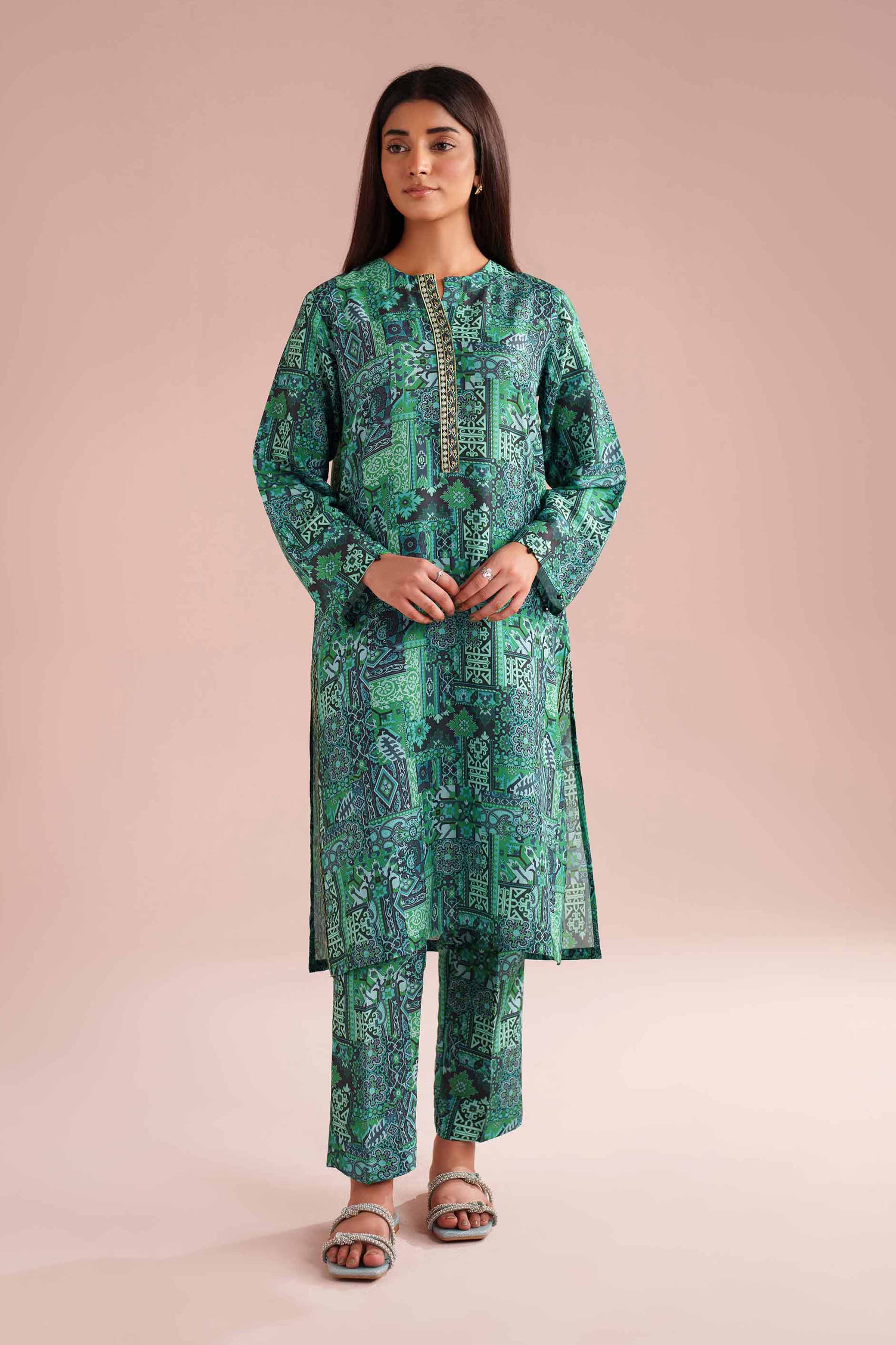 2 Piece - Printed Embroidered Suit - PE26-35 - Image 6