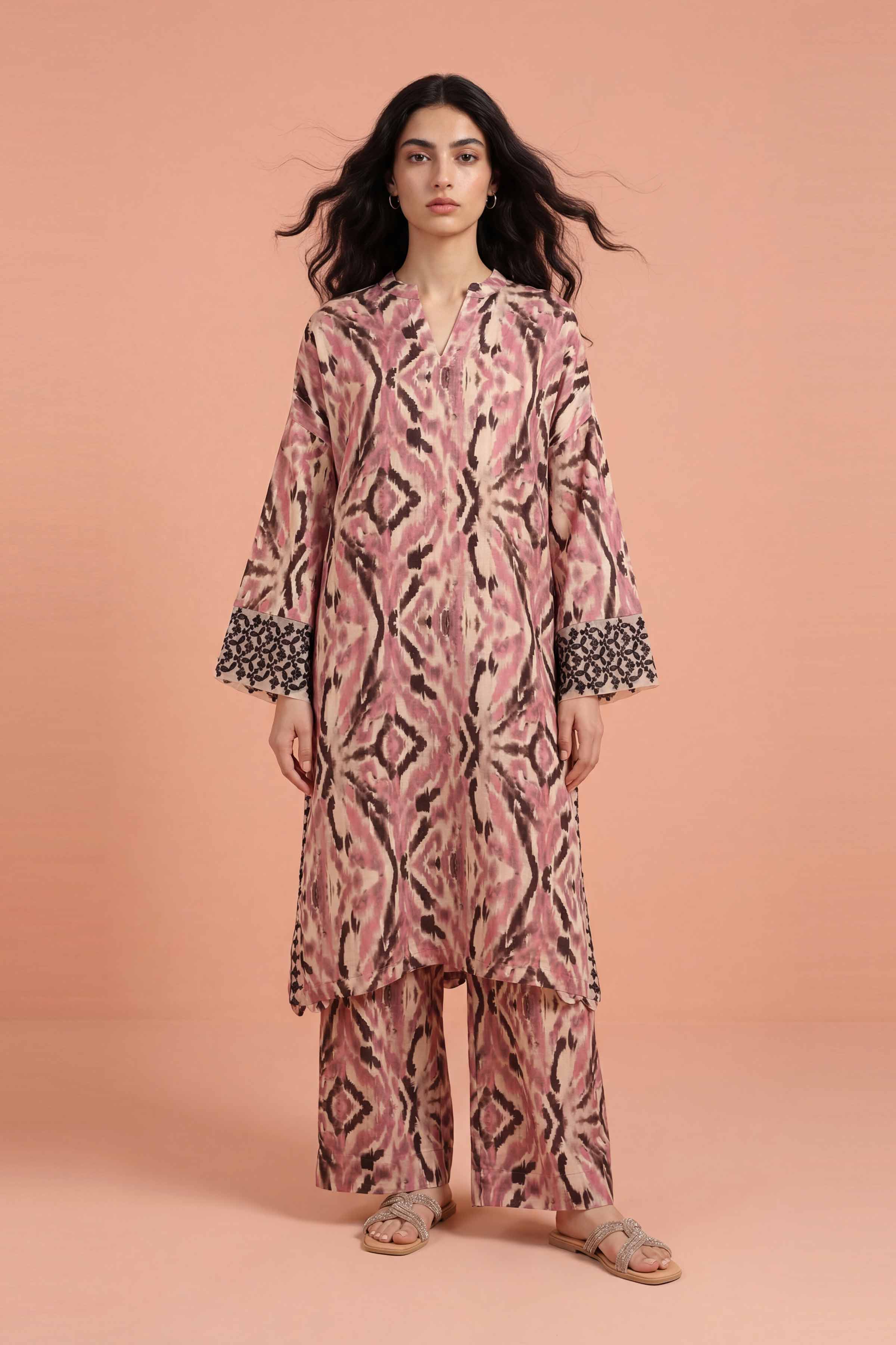 2 Piece - Printed Embroidered Suit - PE26-352 - Image 4