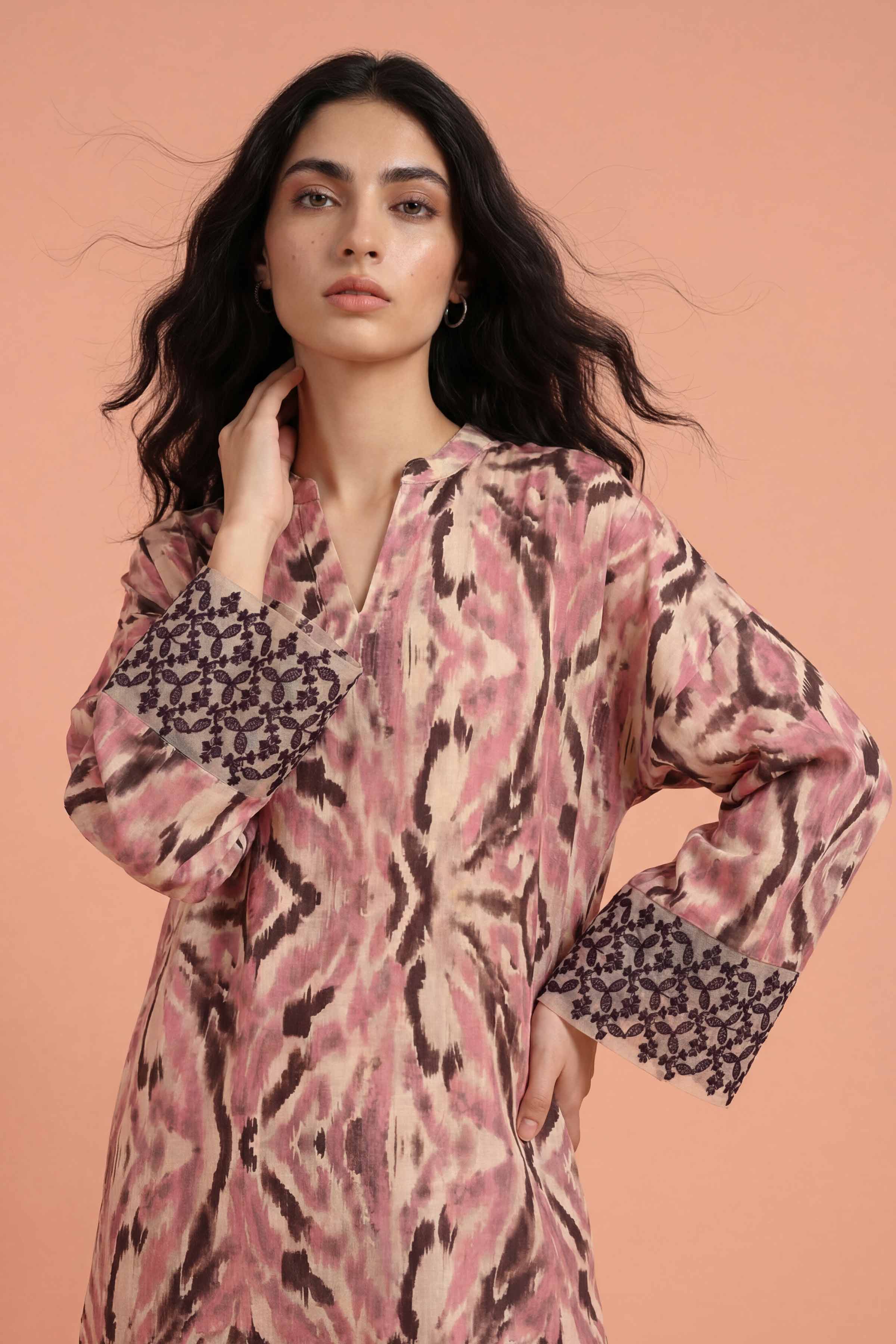 2 Piece - Printed Embroidered Suit - PE26-352 - Image 5