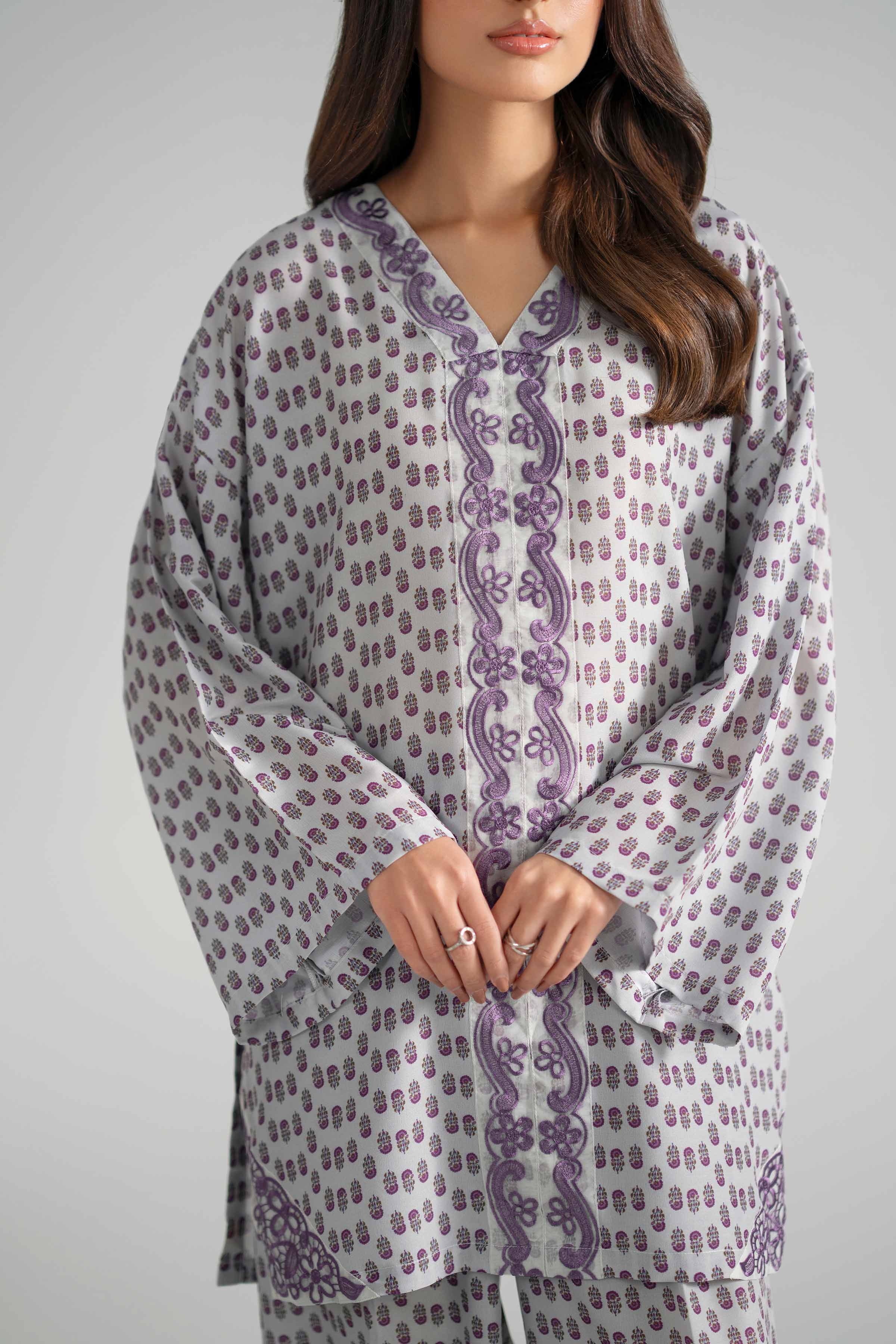 2 Piece - Printed Embroidered Suit - PE26-353 - Image 6