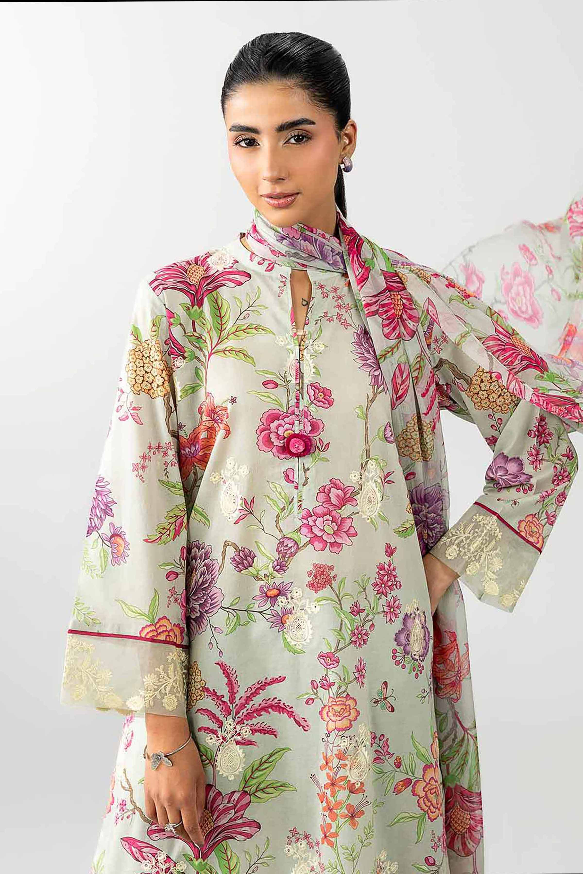 3 Piece - Printed Embroidered Suit - PE26-493 - Image 2
