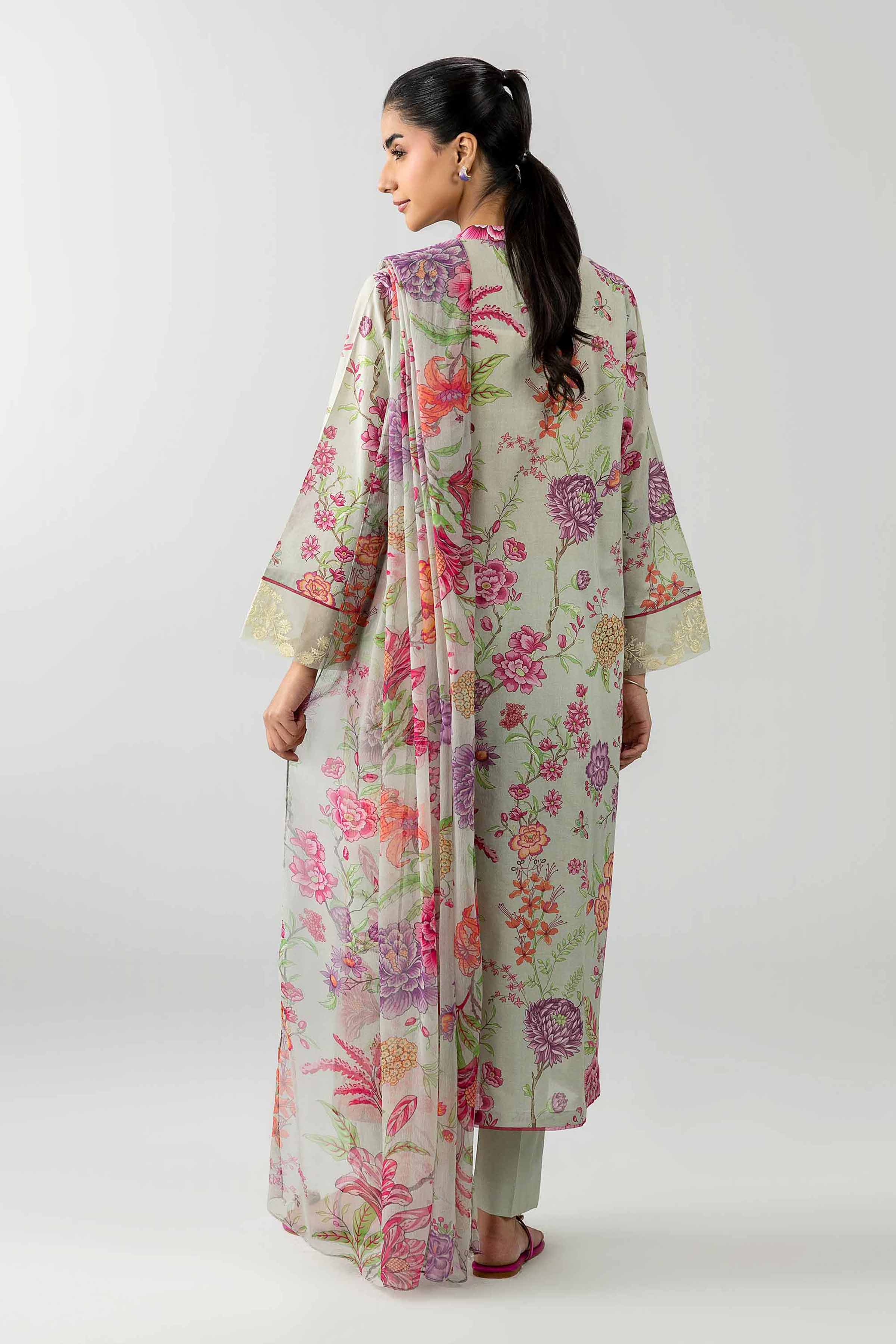 3 Piece - Printed Embroidered Suit - PE26-493 - Image 3