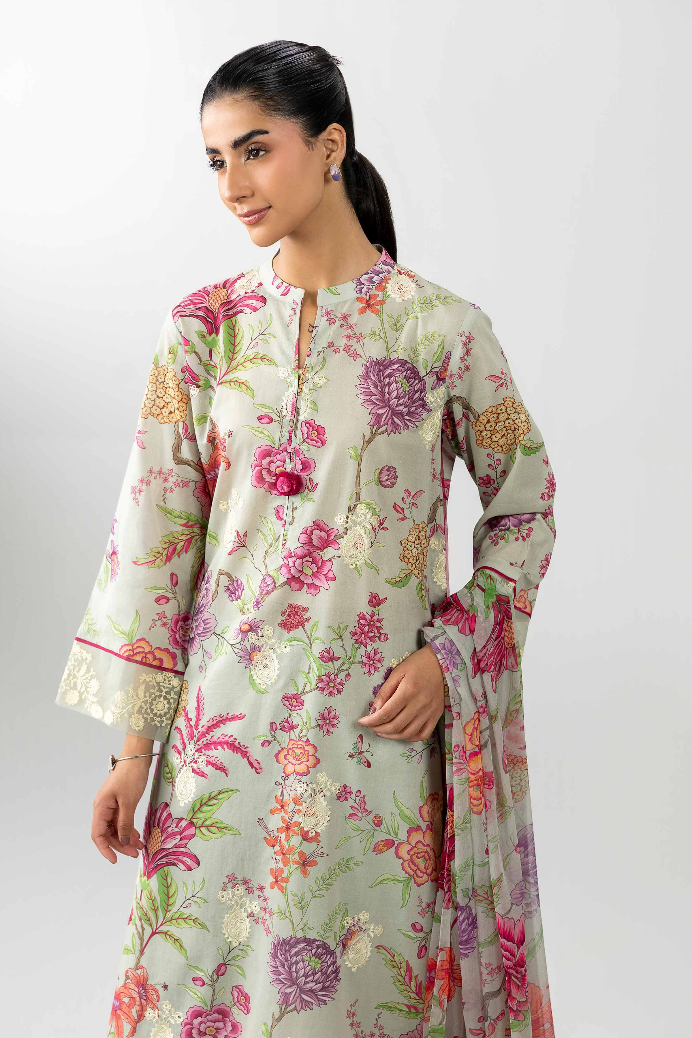 3 Piece - Printed Embroidered Suit - PE26-493 - Image 5