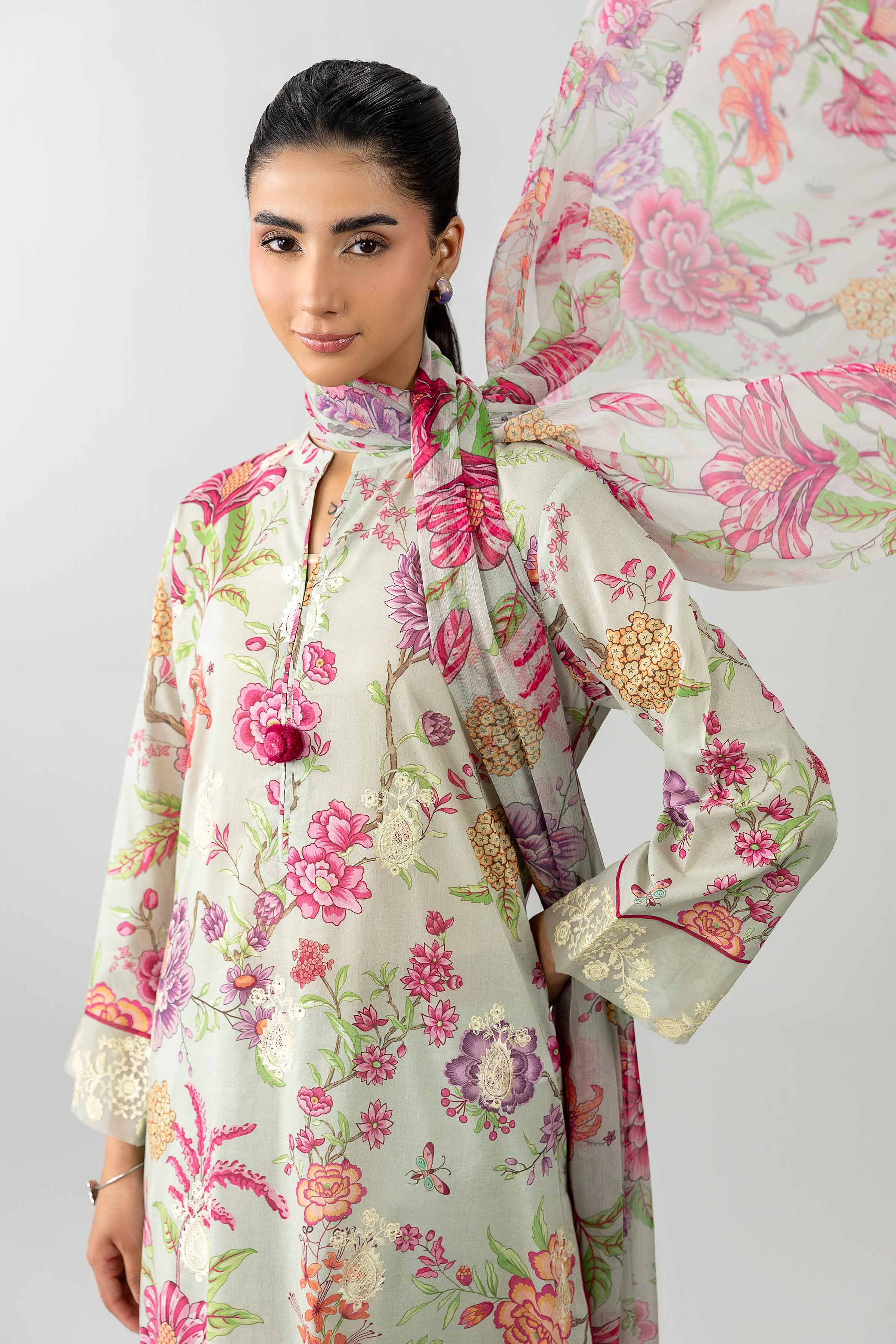 3 Piece - Printed Embroidered Suit - PE26-493 - Image 6