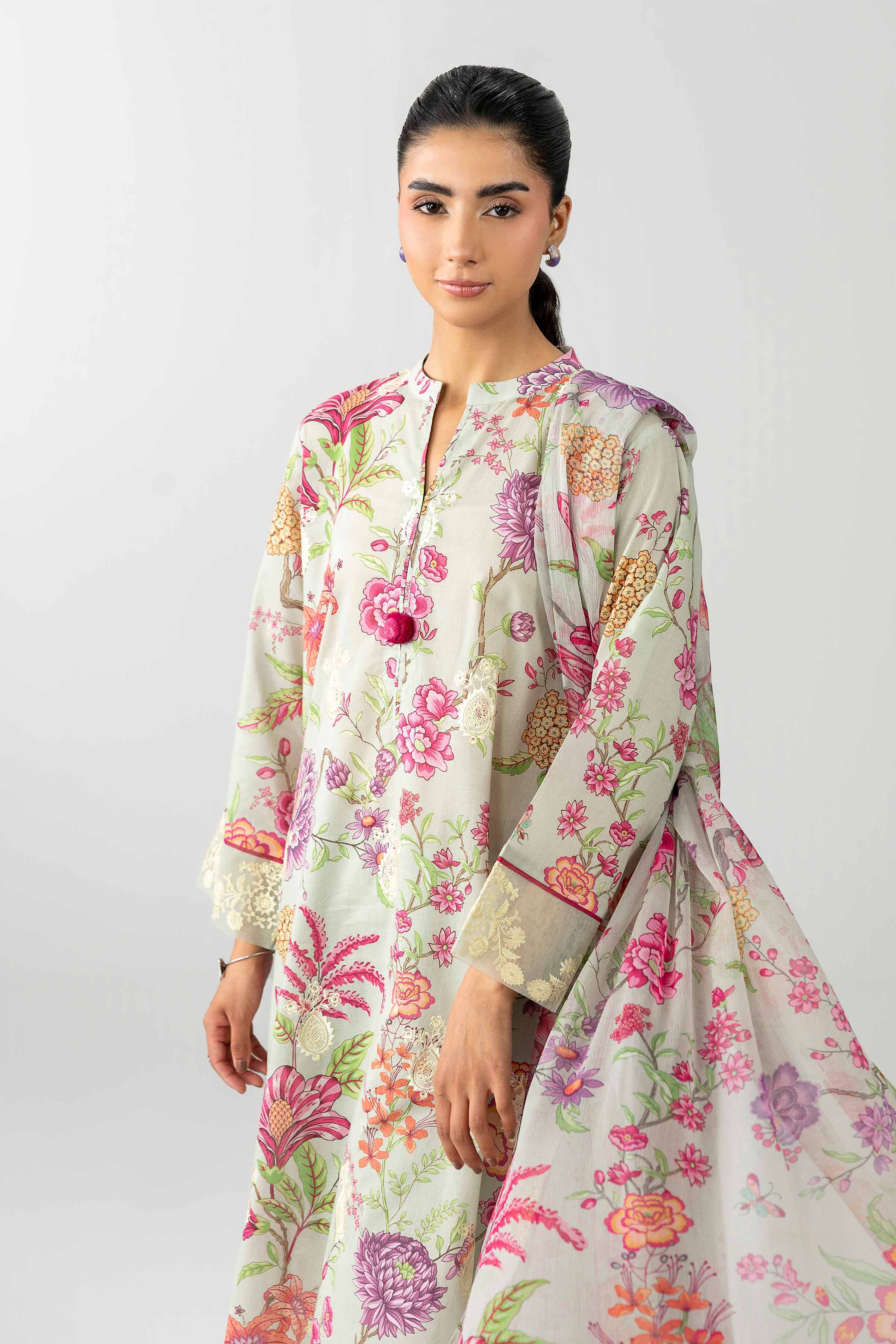 3 Piece - Printed Embroidered Suit - PE26-493 - Image 7