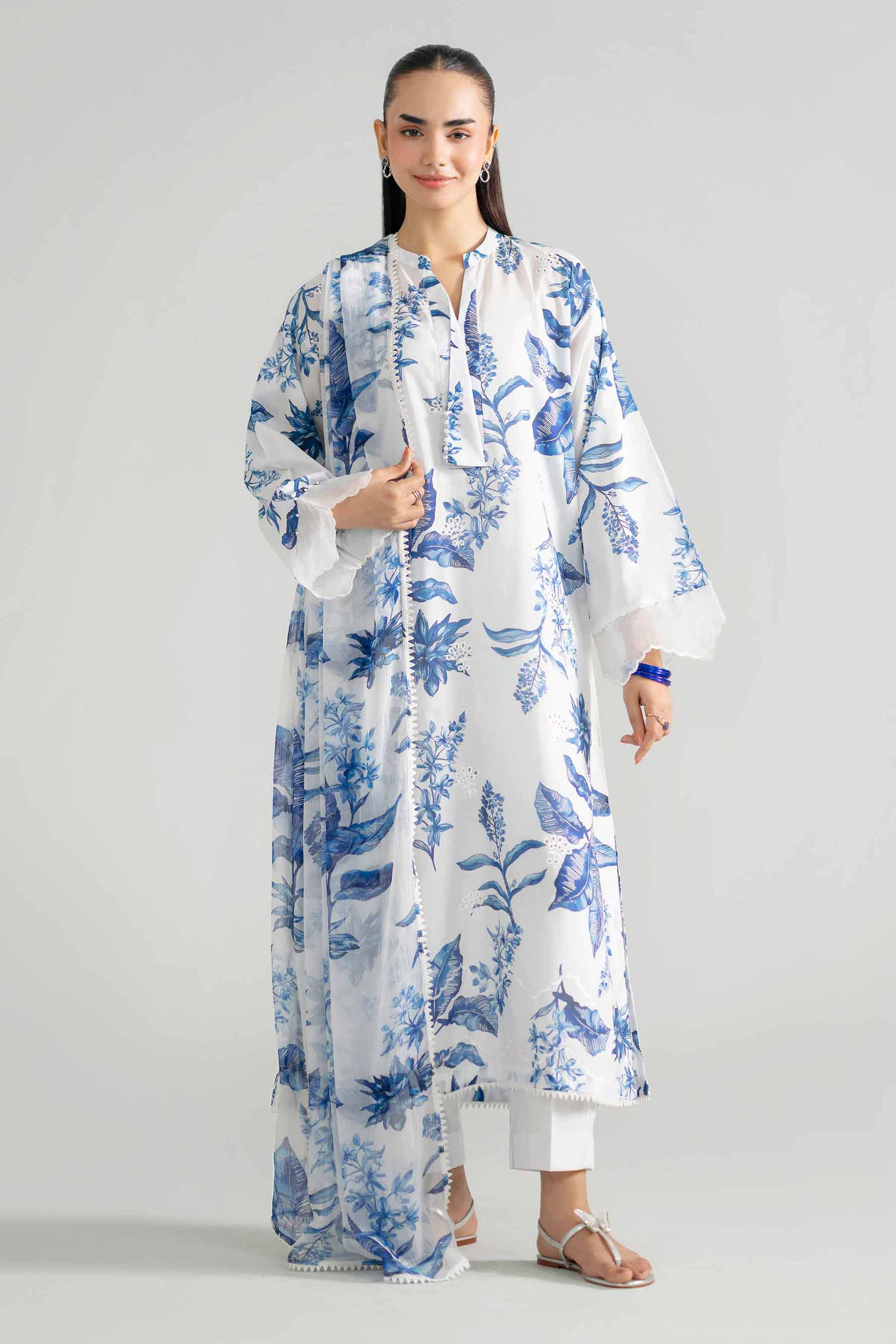 3 Piece - Printed Embroidered Suit - PE26-494 - Image 2