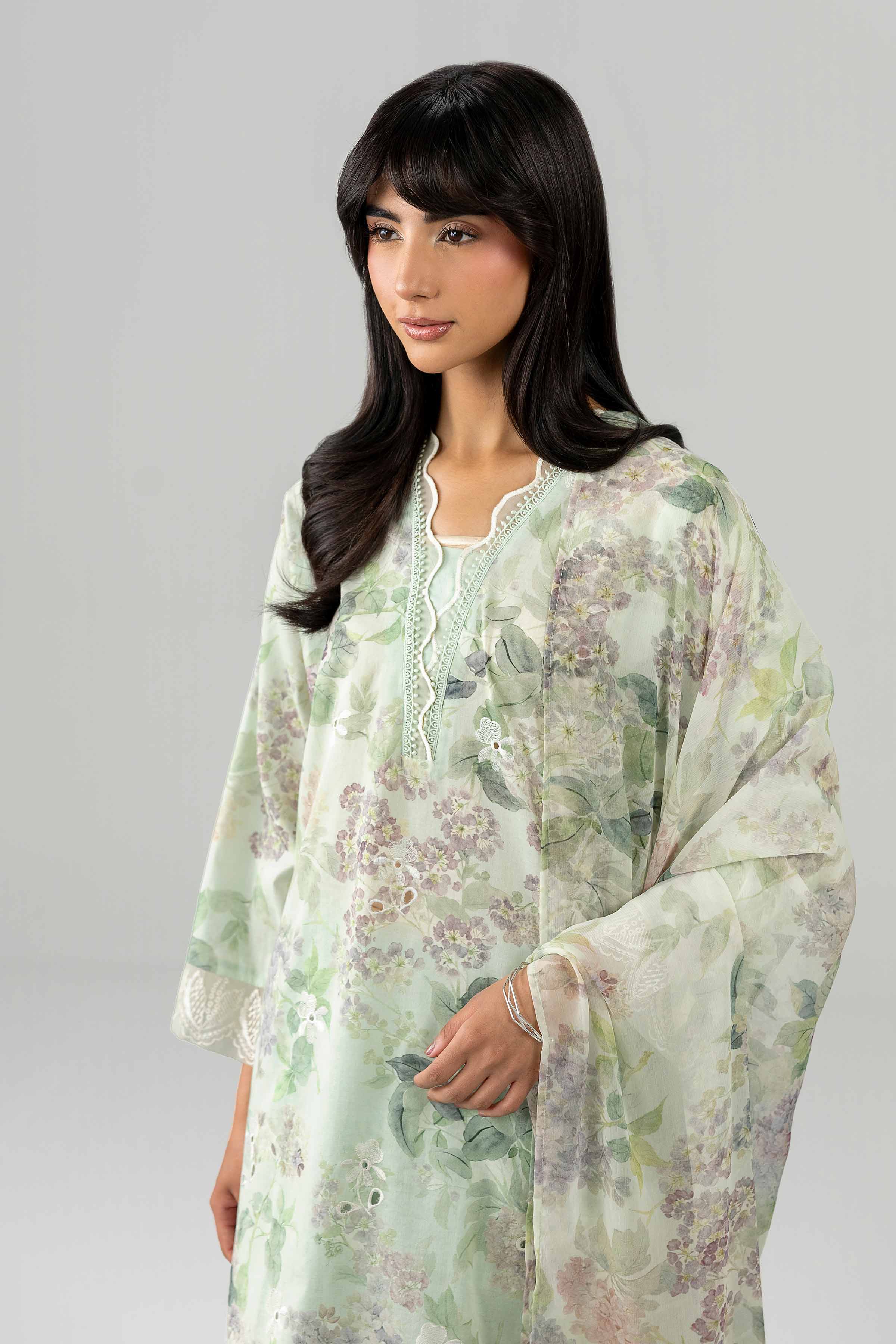 3 Piece - Printed Embroidered Suit - PE26-495 - Image 2