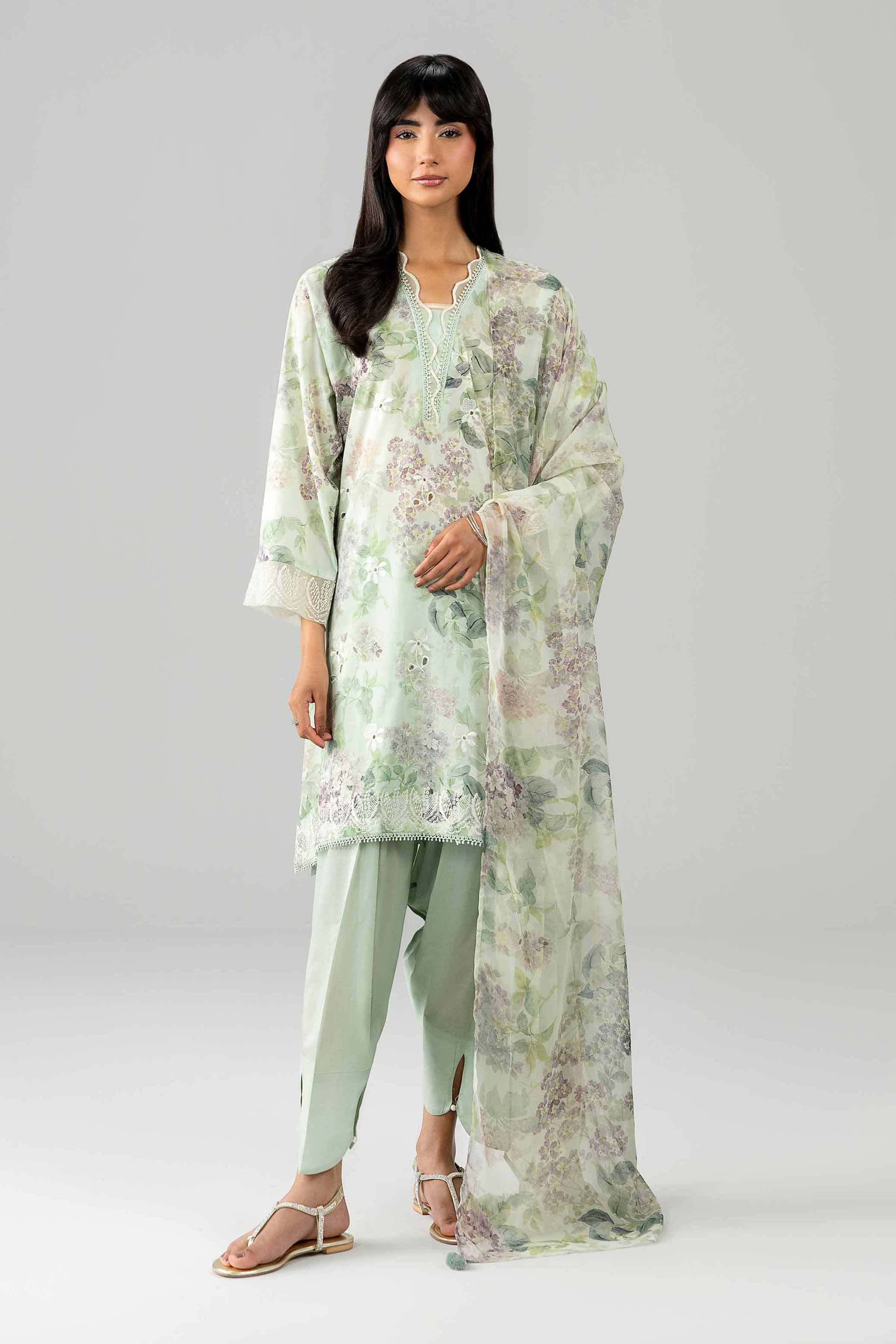 3 Piece - Printed Embroidered Suit - PE26-495 - Image 4