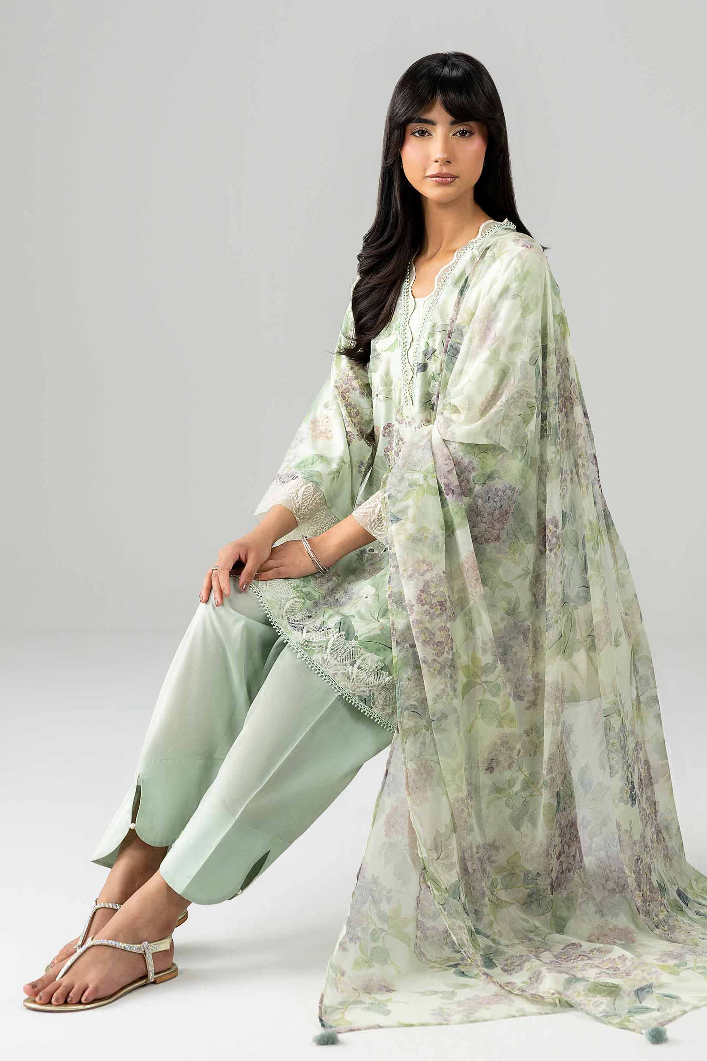 3 Piece - Printed Embroidered Suit - PE26-495 - Image 5