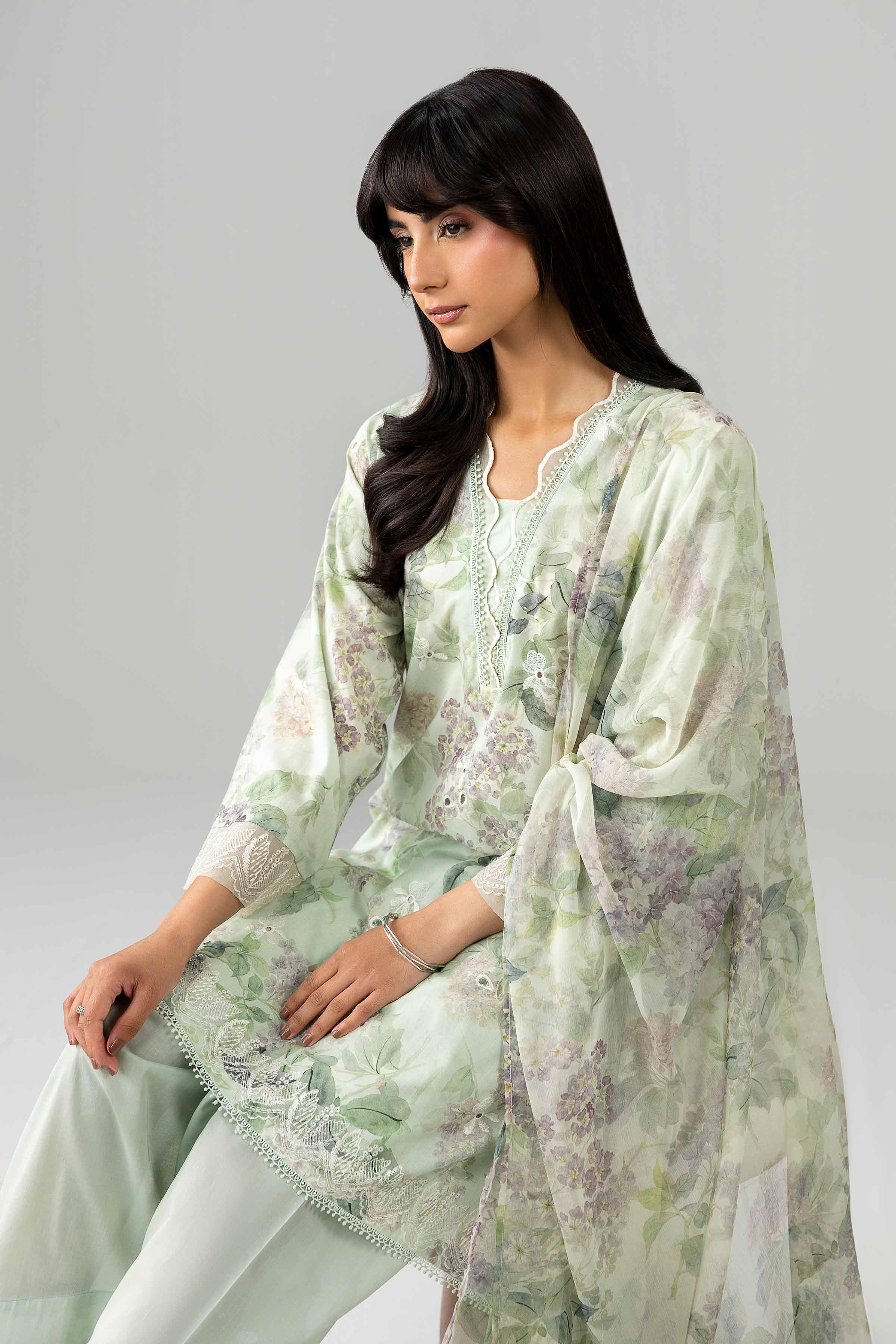 3 Piece - Printed Embroidered Suit - PE26-495 - Image 6