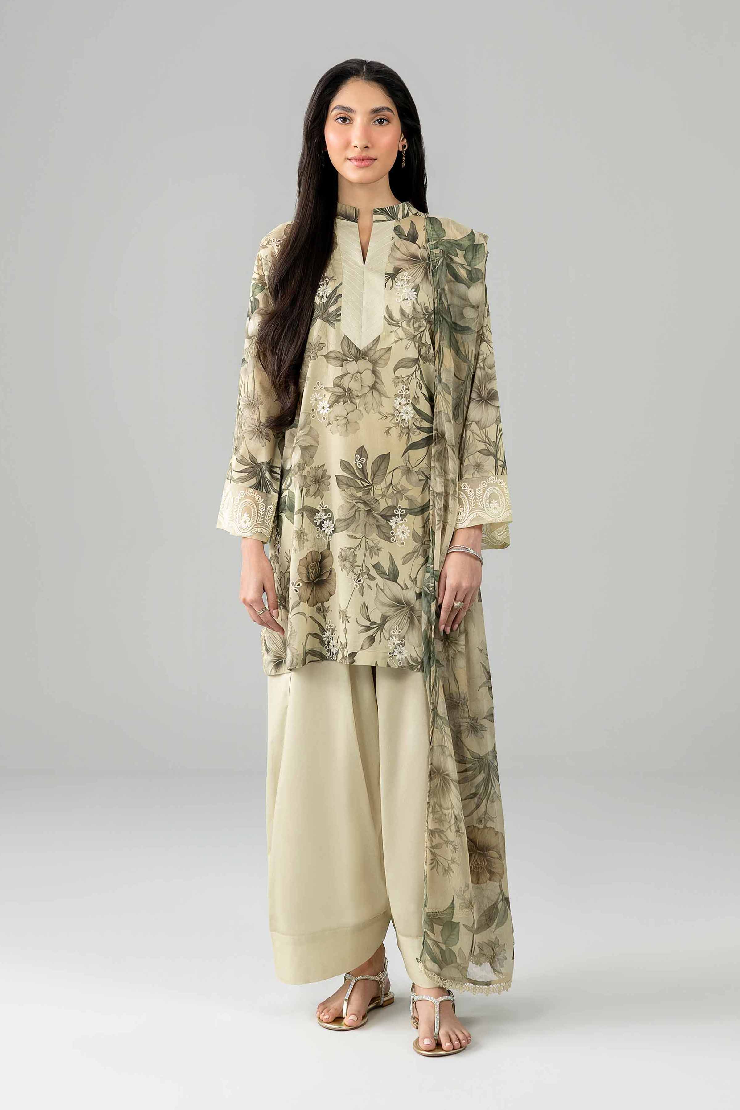 3 Piece - Printed Embroidered Suit - PE26-497 - Image 3