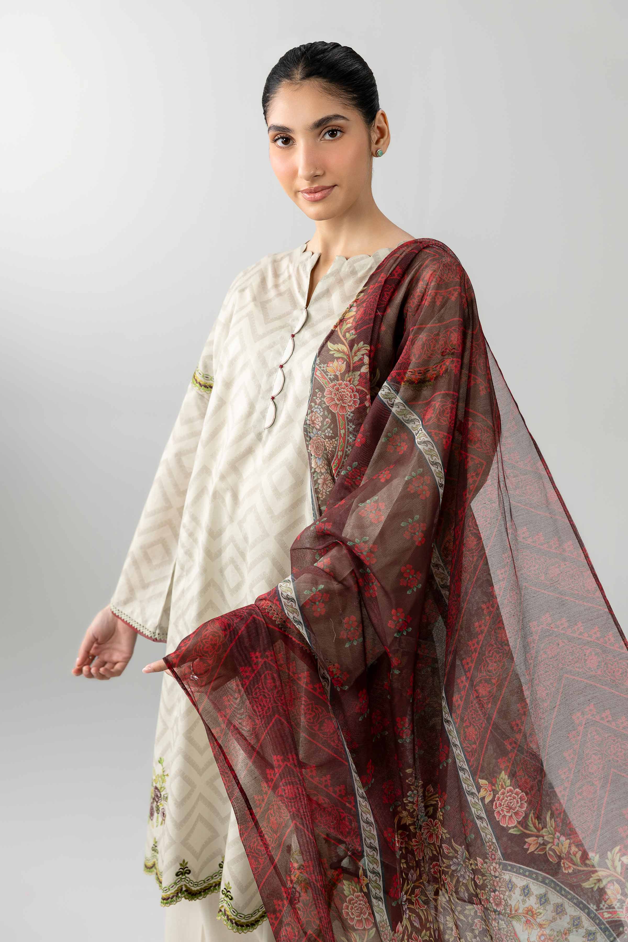 3 Piece - Printed Embroidered Suit - PE26-502 - Image 2