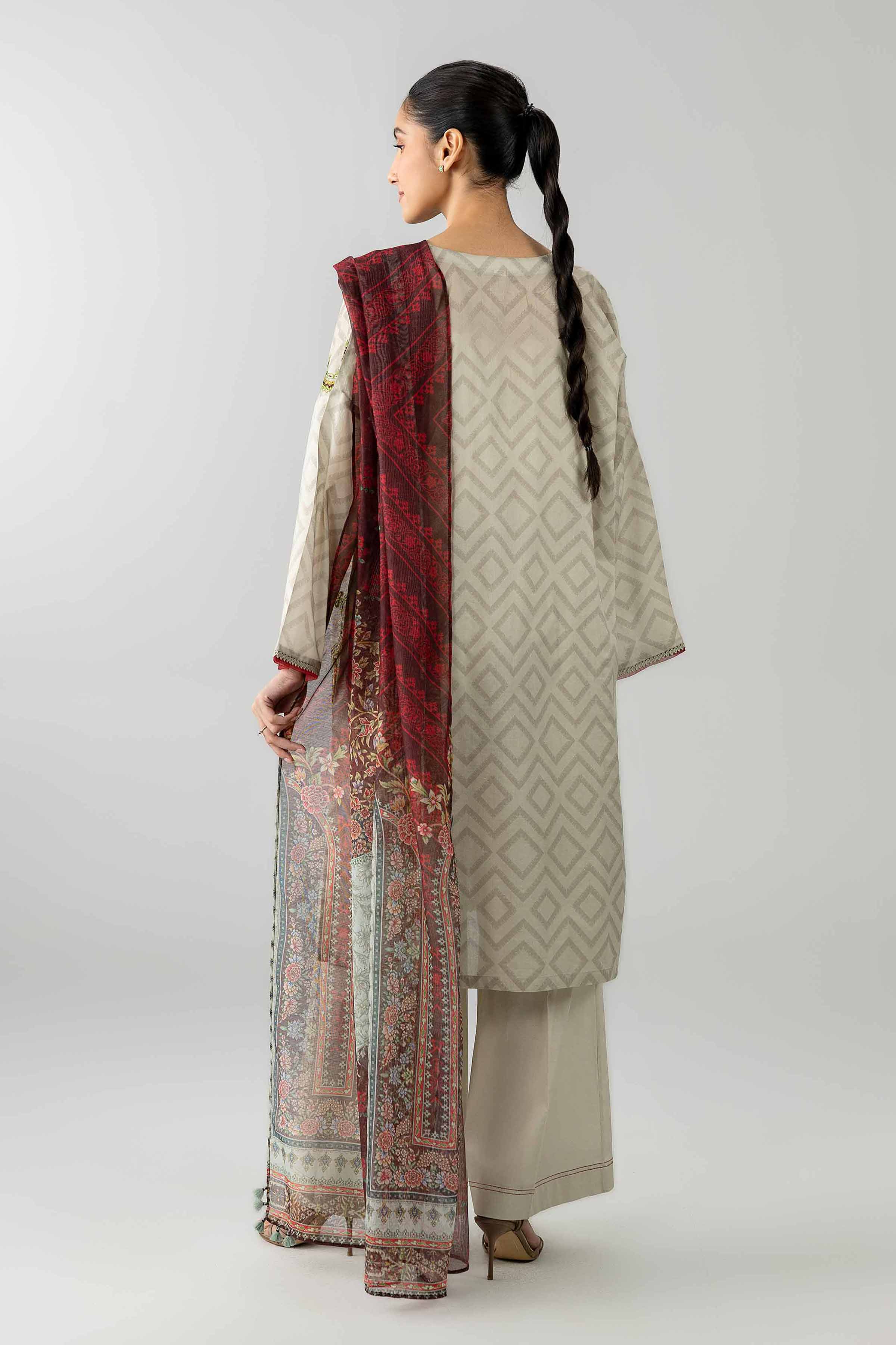 3 Piece - Printed Embroidered Suit - PE26-502 - Image 3
