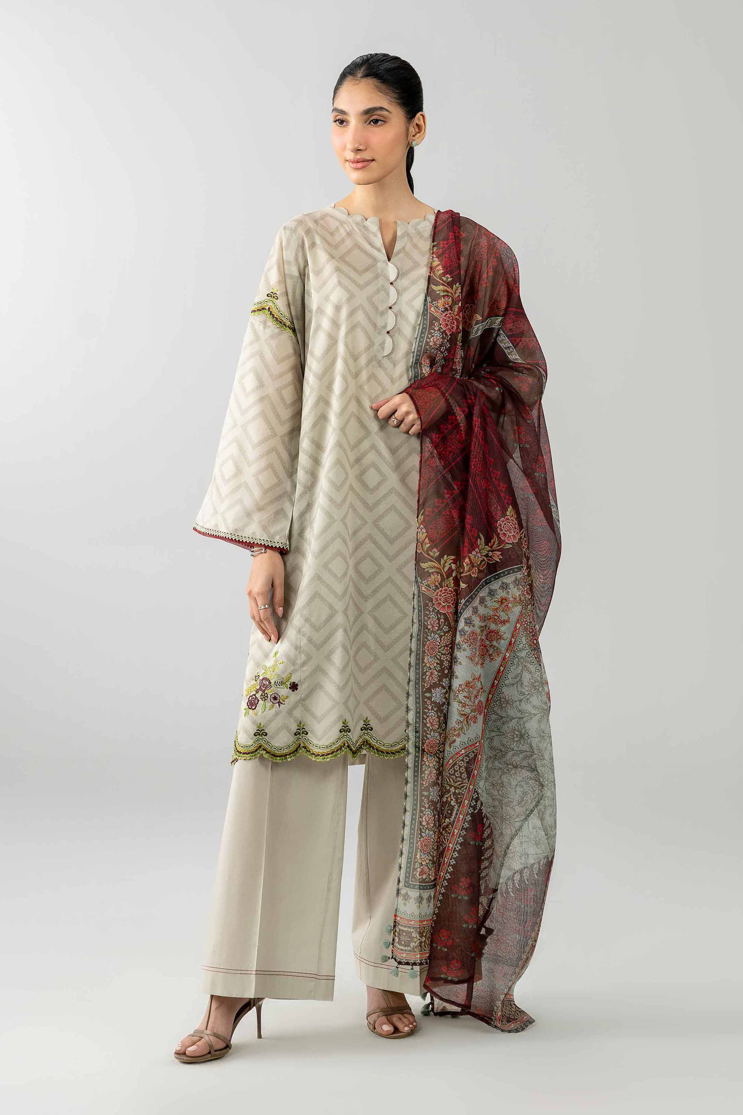 3 Piece - Printed Embroidered Suit - PE26-502 - Image 4