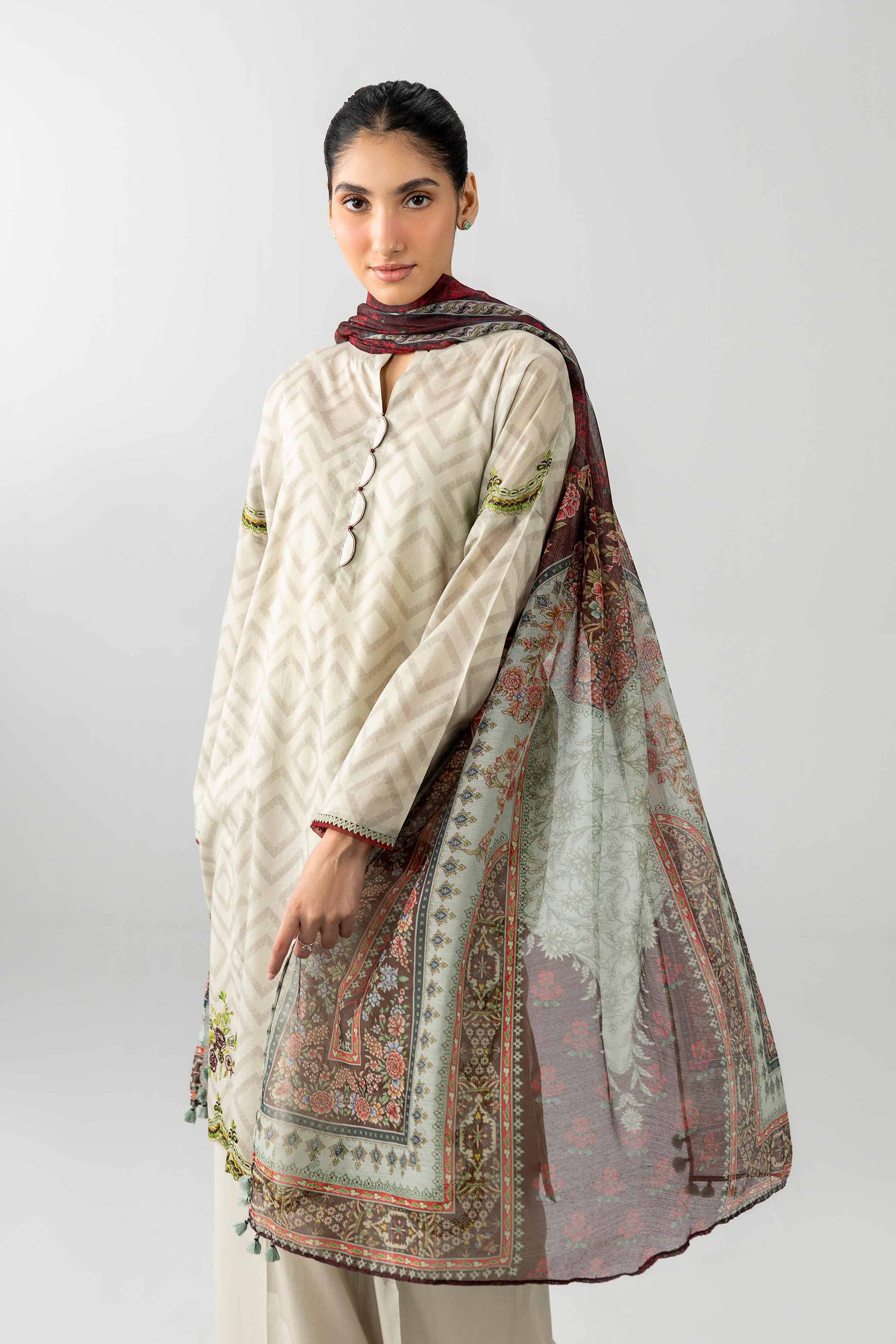 3 Piece - Printed Embroidered Suit - PE26-502 - Image 5