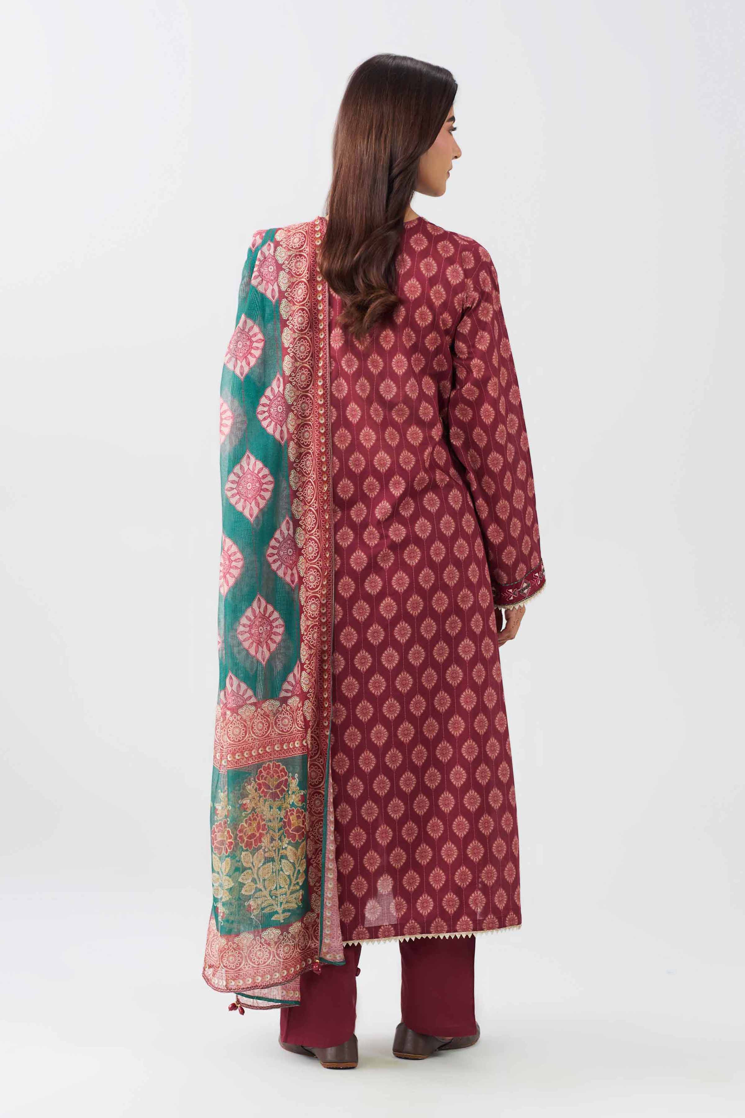 3 Piece - Printed Embroidered Suit - PE26-505 - Image 3
