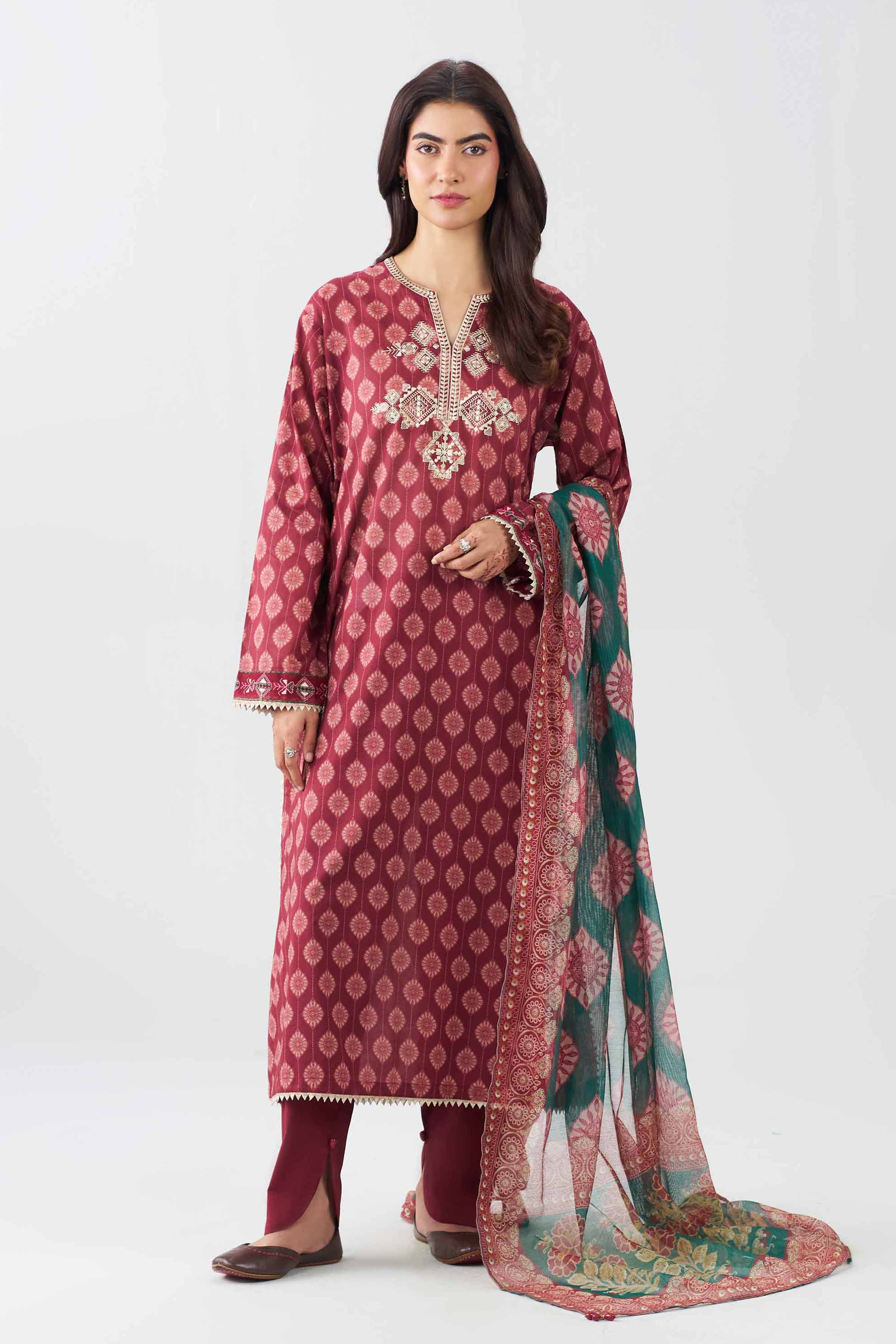 3 Piece - Printed Embroidered Suit - PE26-505 - Image 4