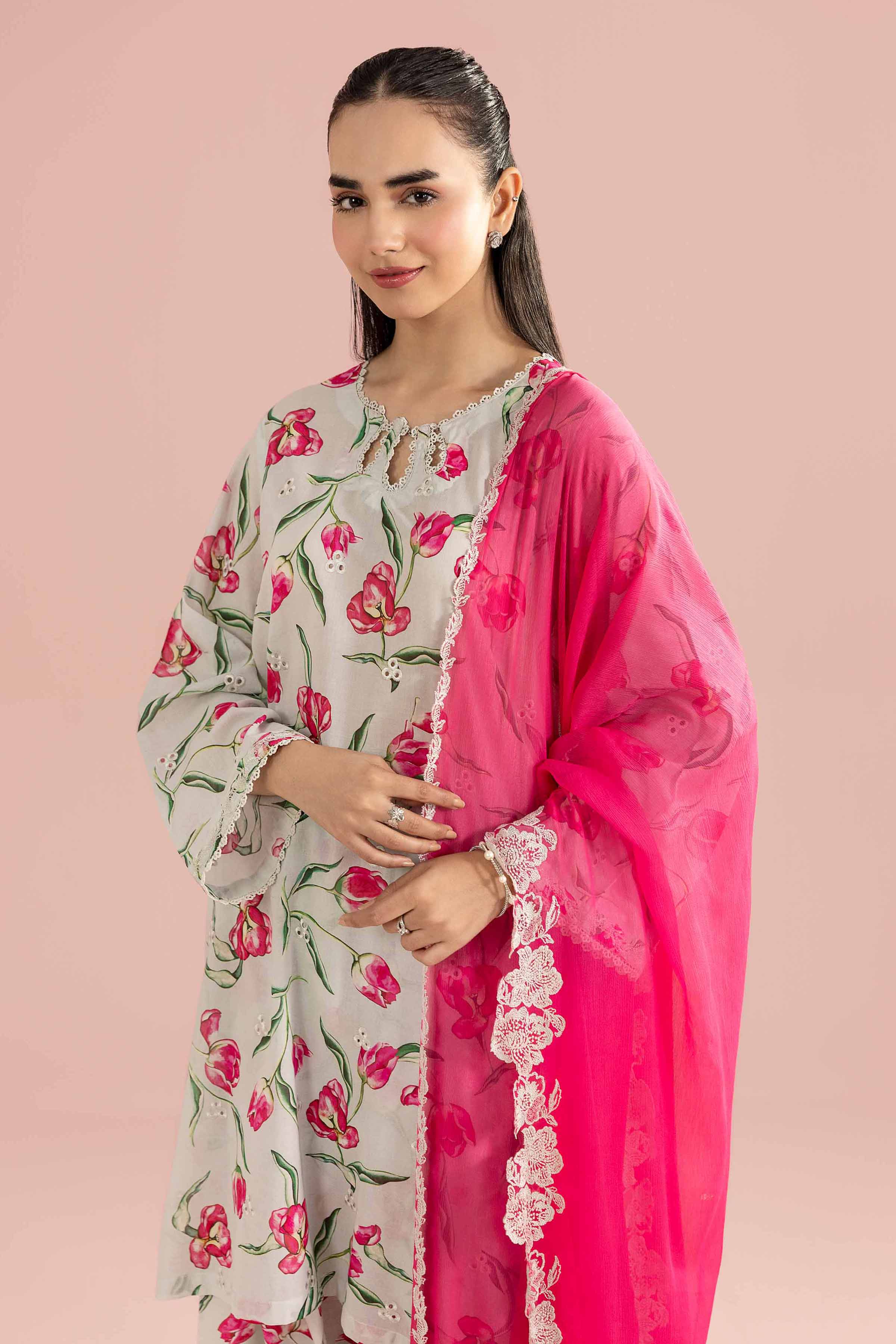 3 Piece - Printed Embroidered Suit - PE26-69 - Image 2