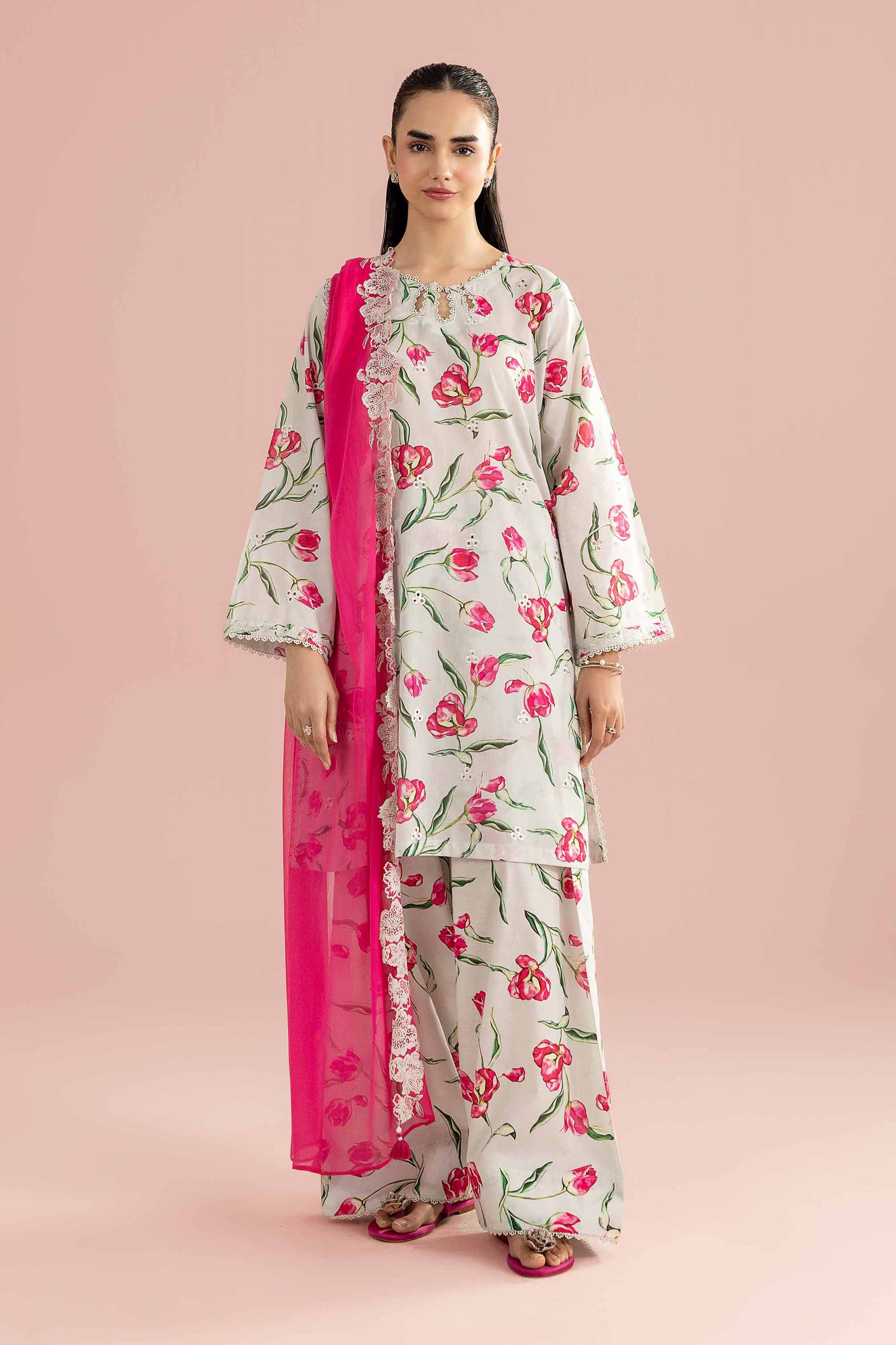 3 Piece - Printed Embroidered Suit - PE26-69 - Image 4