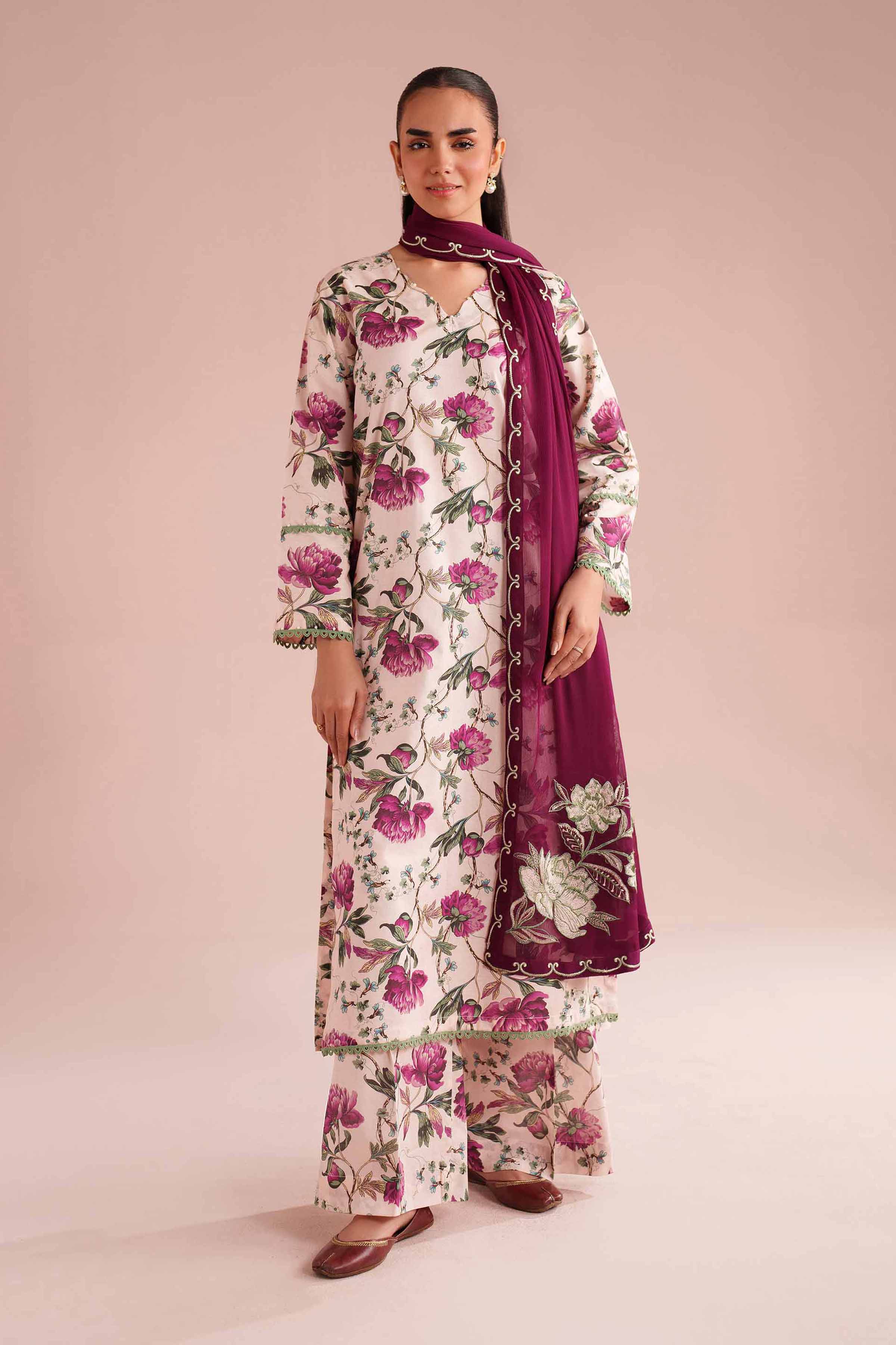 3 Piece - Printed Embroidered Suit - PE26-70 - Image 4