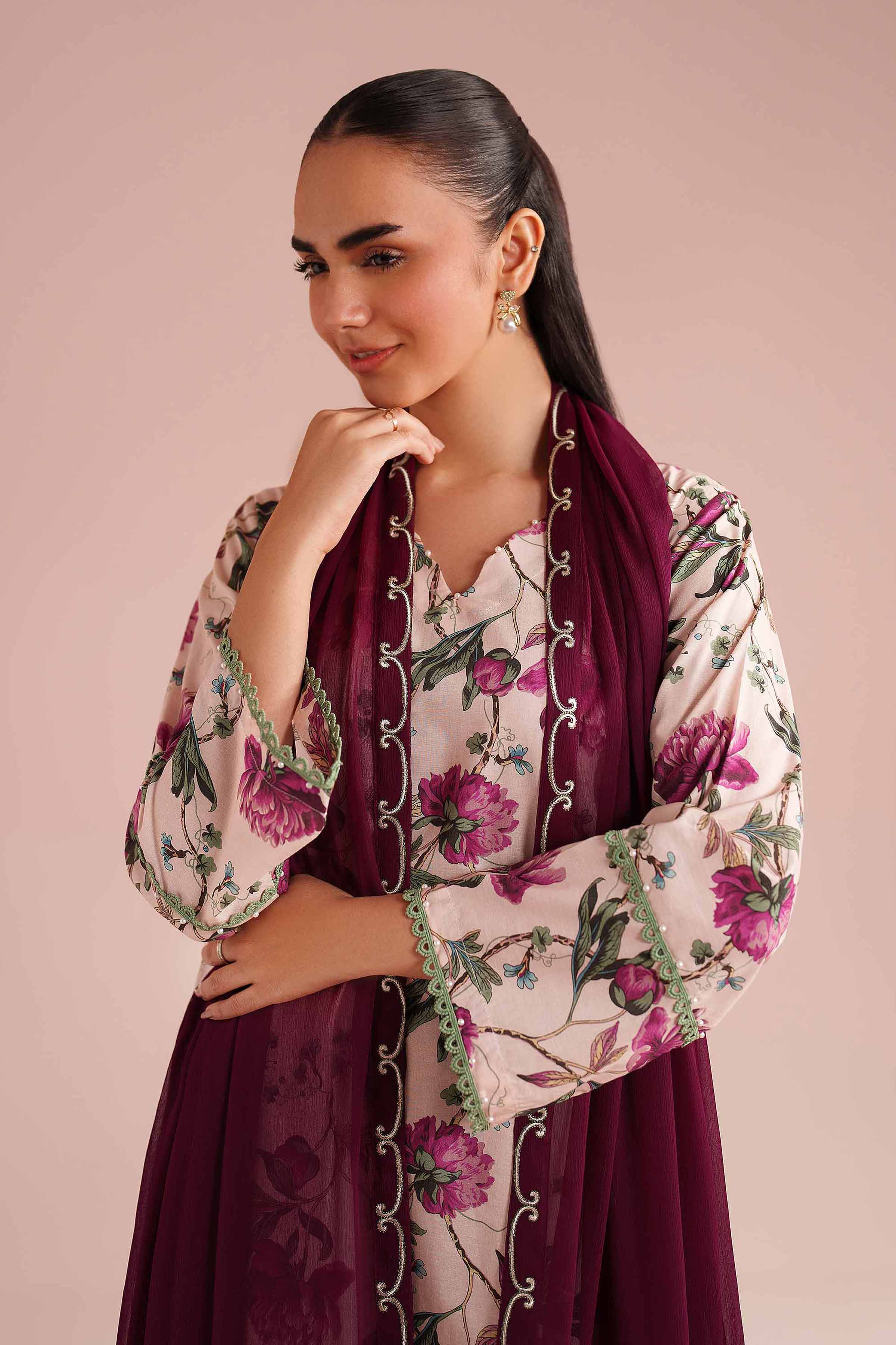 3 Piece - Printed Embroidered Suit - PE26-70 - Image 6
